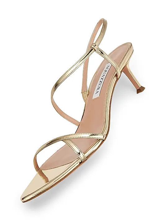 Aquazzura os11x0126 Tease 50mm Leather Kitten Heel Sandals in Gold Size US 9 / IT 39 - 6 Thumbnail