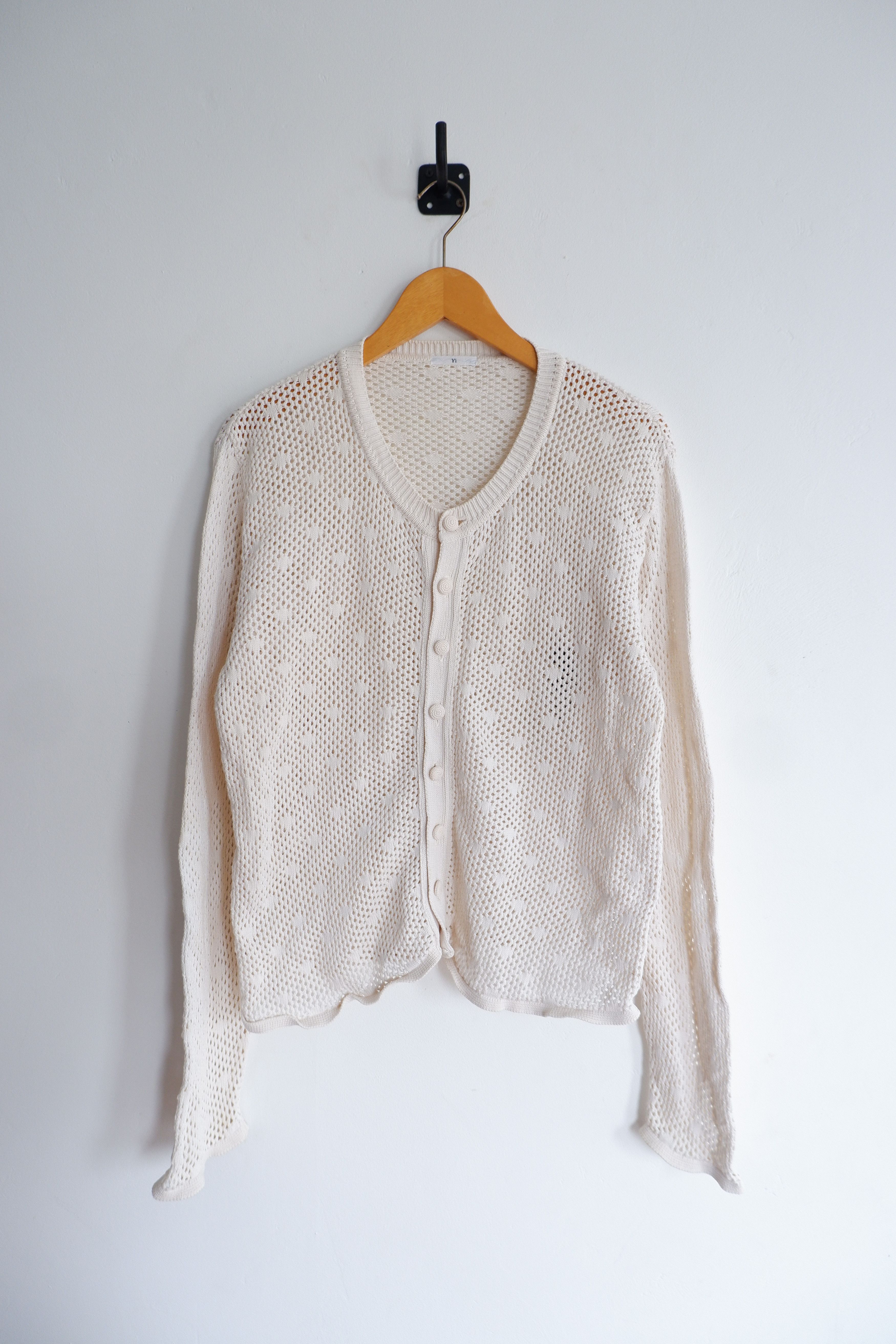 image of Vintage Y's Yohji Yamamoto Polkadot Knit Mesh Cardigan in White, Women's (Size Medium)