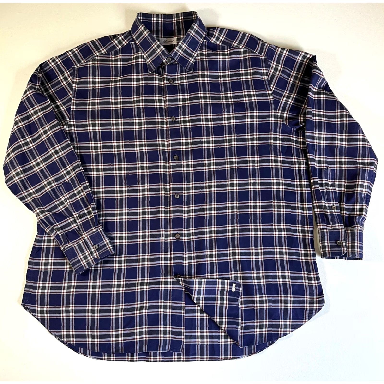 Brioni VINTAGE Brioni Men's Button-Up Shirt Plaid Cotton XL Blue Casual Button-Down Shirt Size US XL / EU 56 / 4 - 4 Thumbnail