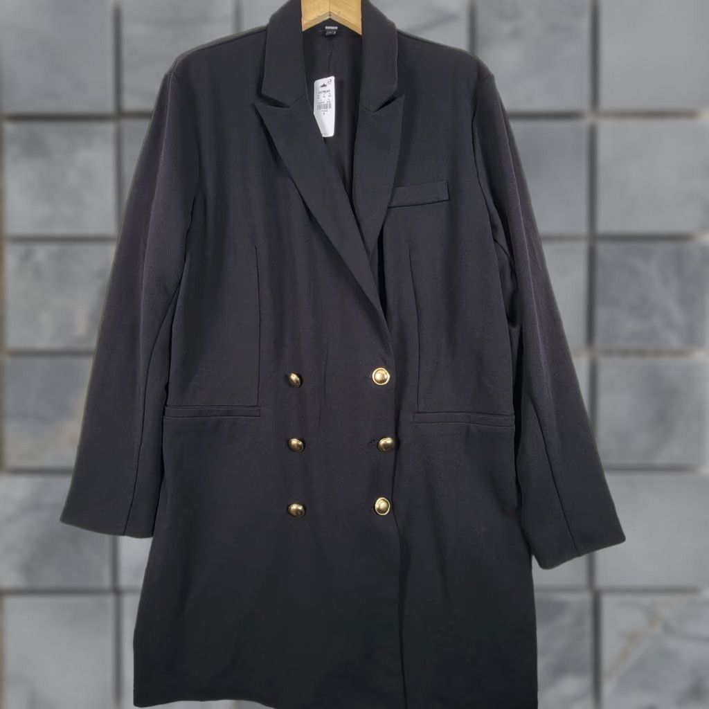 Express EXPRESS Black Editor Double-Breasted Novelty Gold Button Blazer Jacket Coat XL Women’s Suit Jacket/Blazer Long Sleeve Black Buttoned Size XL / US 12-14 / IT 48-50 - 1 Thumbnail