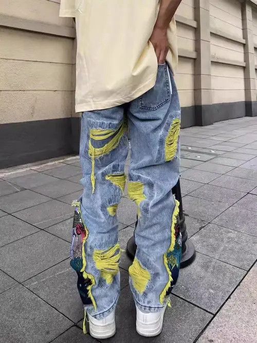 Japanese Brand × Jean Retro heavy embroidery ripped washed distressed jeans Size US 33 - 2 Thumbnail