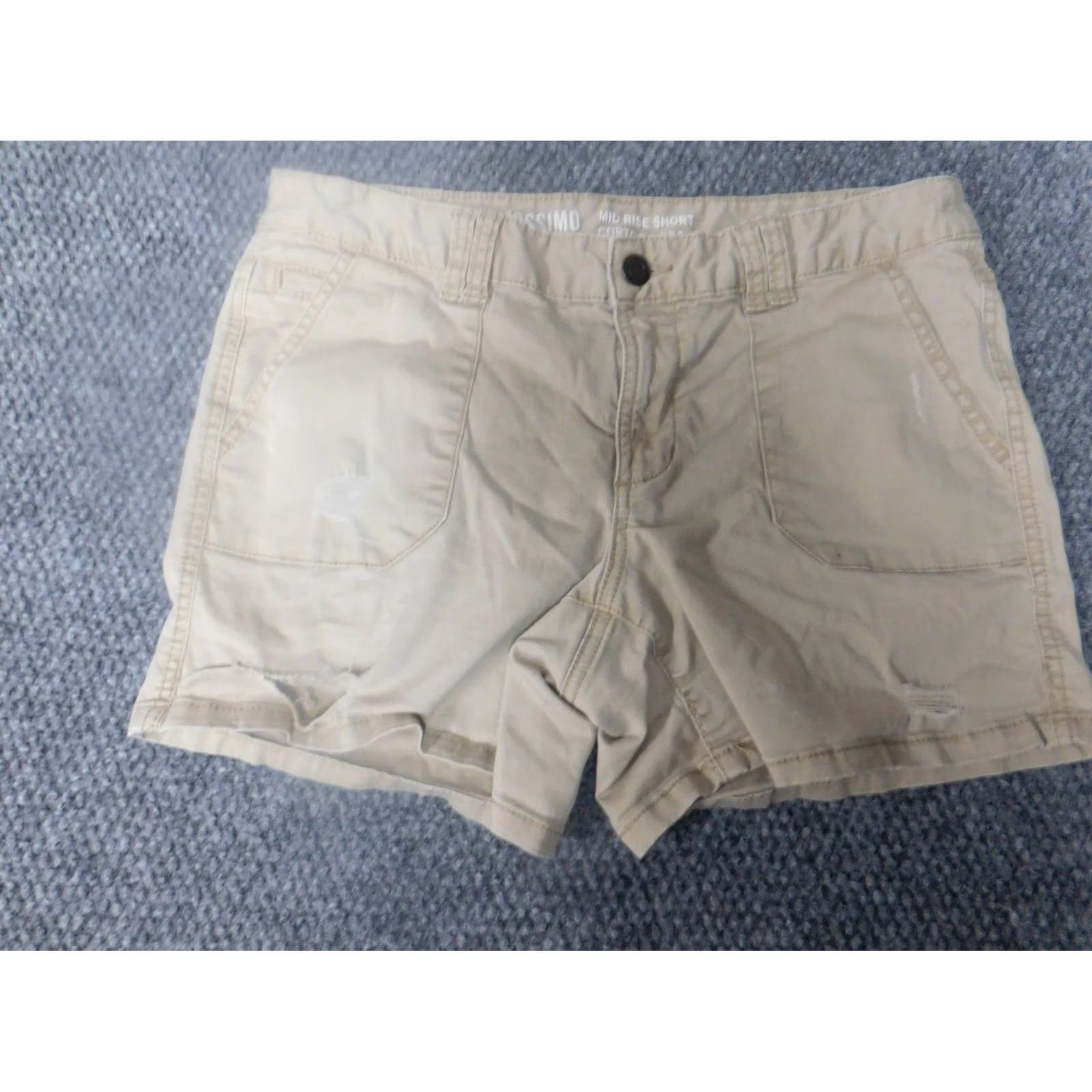 Mossimo Mossimo Womens Shorts 4 beige distressed Chino Knit Cotton Blend Zipper Flat Front Mid Rise Regular Casual Walking Womens Size 30" / US 8 / IT 44 - 2 Thumbnail