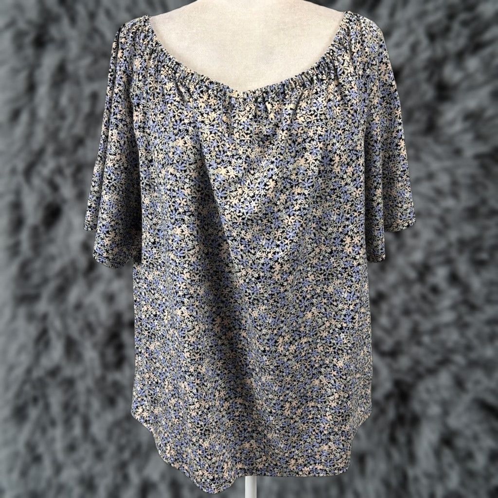 J. Jill J. Jill We Double Face Jersey Floral 2 Way Top Shirt Sz 3X Plus Multicolor Short Sleeve Round Neck Women Size XXL / US 16-18 / IT 52-54 - 1 Thumbnail