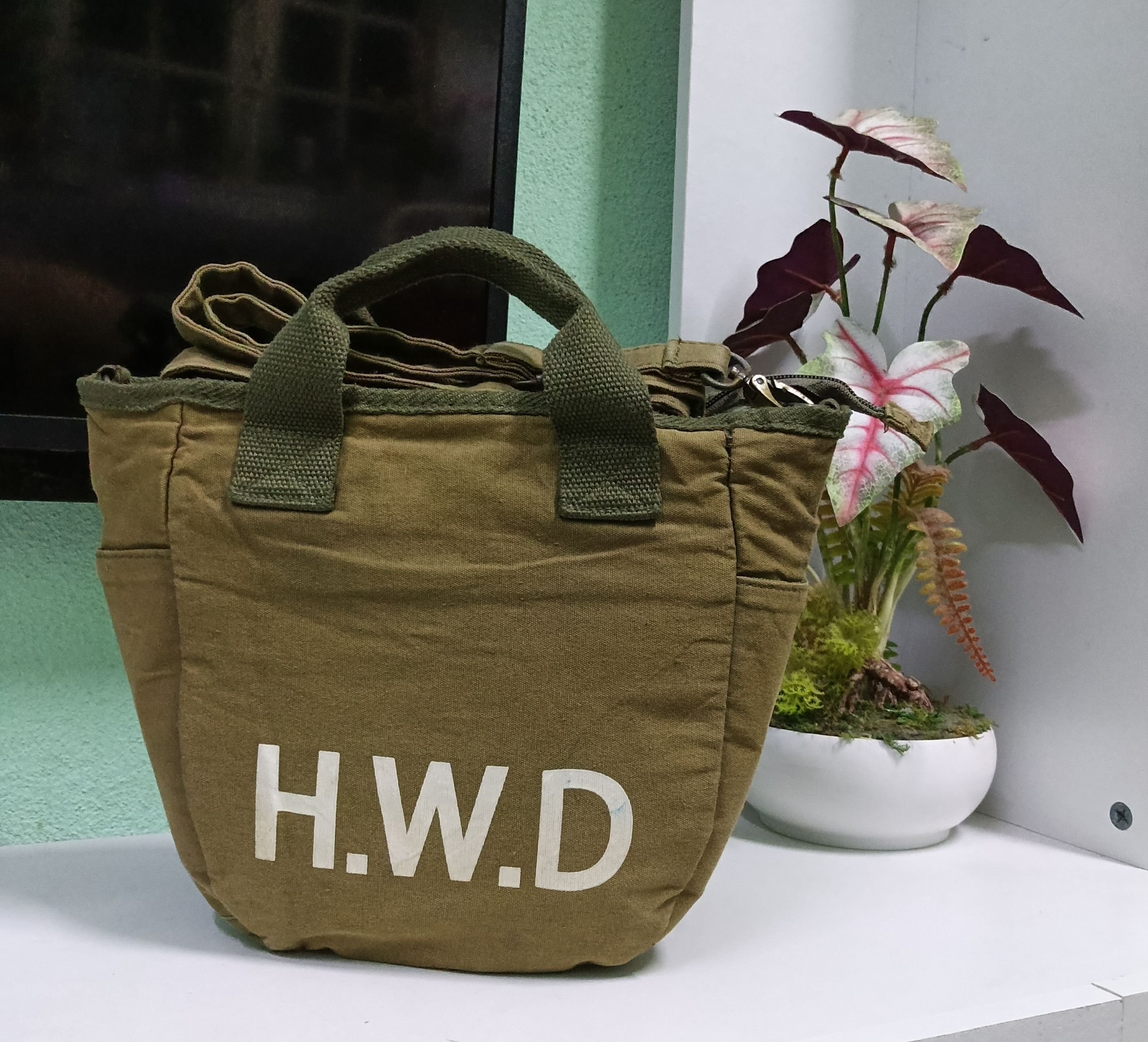 Japanese Brand × Vintage Vintage Canvas Army Green Mini Caba Sling Tote Bags Size ONE SIZE - 2 Thumbnail