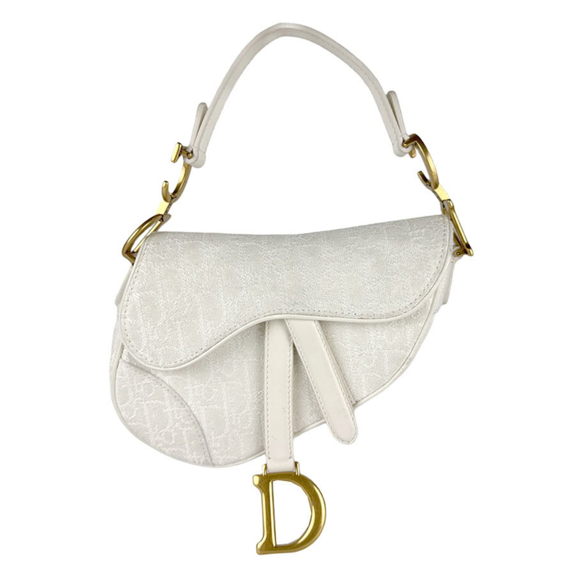 Dior Christian Dior Saddle Handbag in Canvas/Leather, White, Women's, Z8031 Size ONE SIZE - 1 Thumbnail
