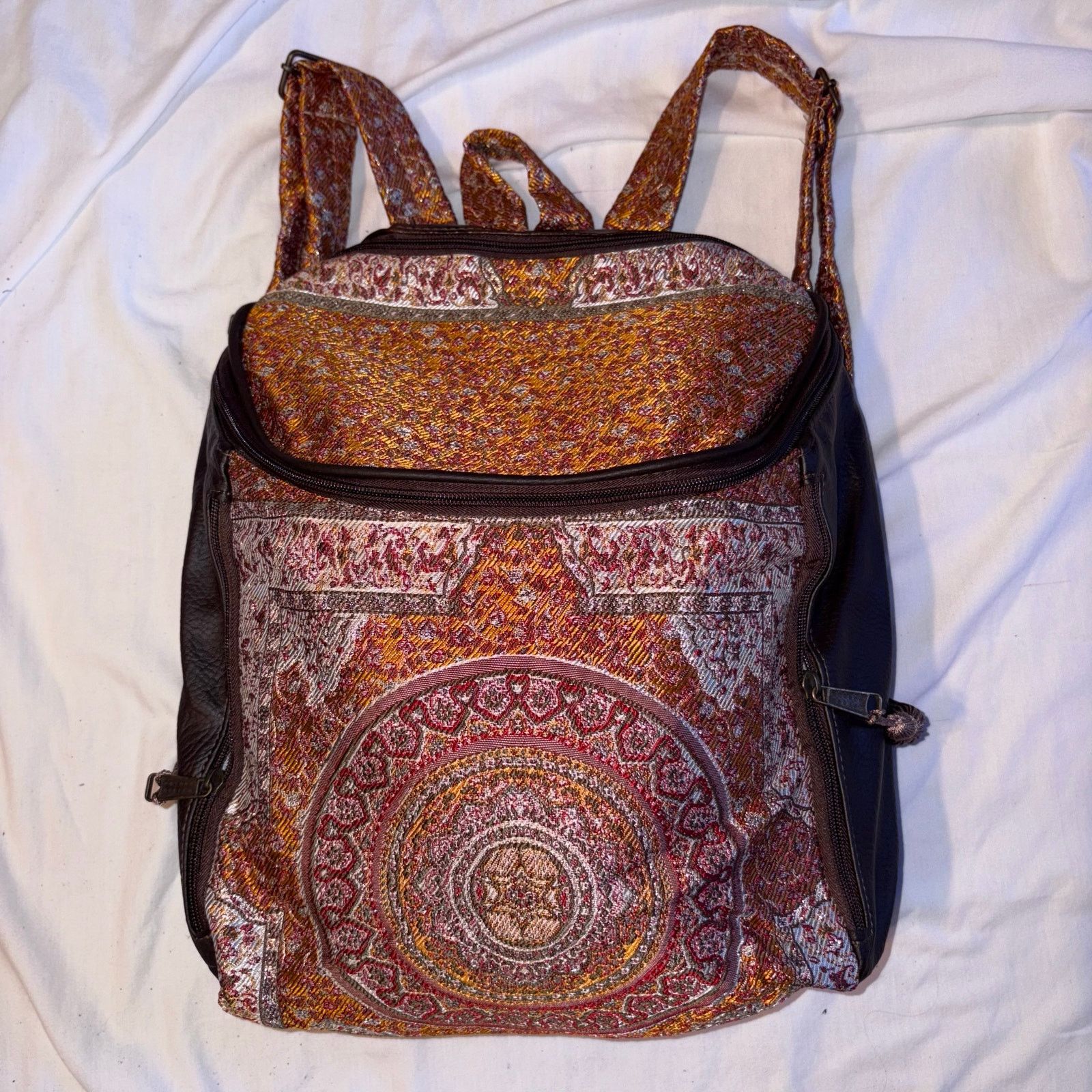 Other Handmade in Pakistan Boho Backpack Tapestry FauxLeather Trim Size ONE SIZE - 1 Thumbnail