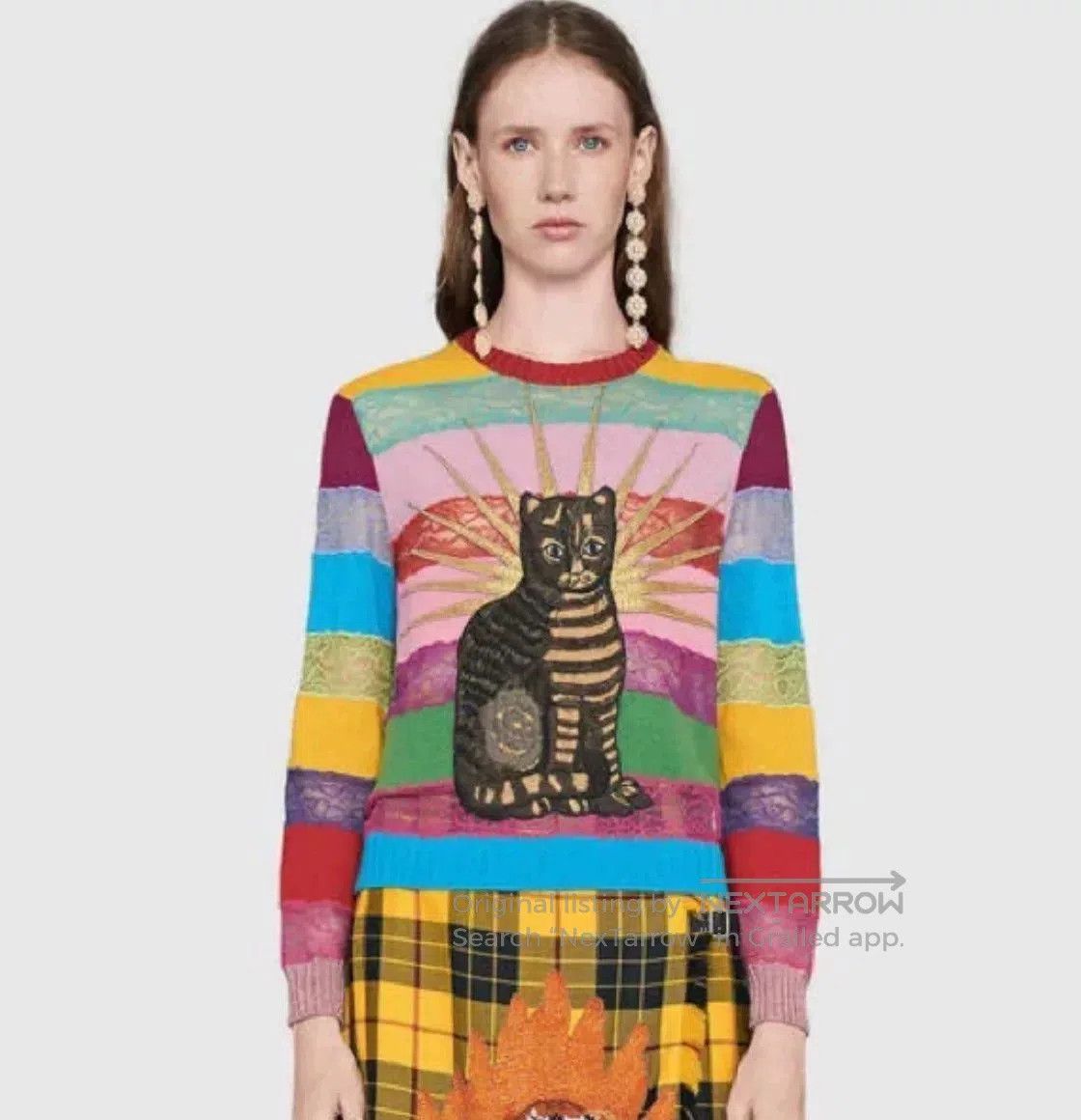 Gucci Gucci Embroidered Cat Stripe Lace Sweater. Size S / US 4 / IT 40 - 1 Thumbnail