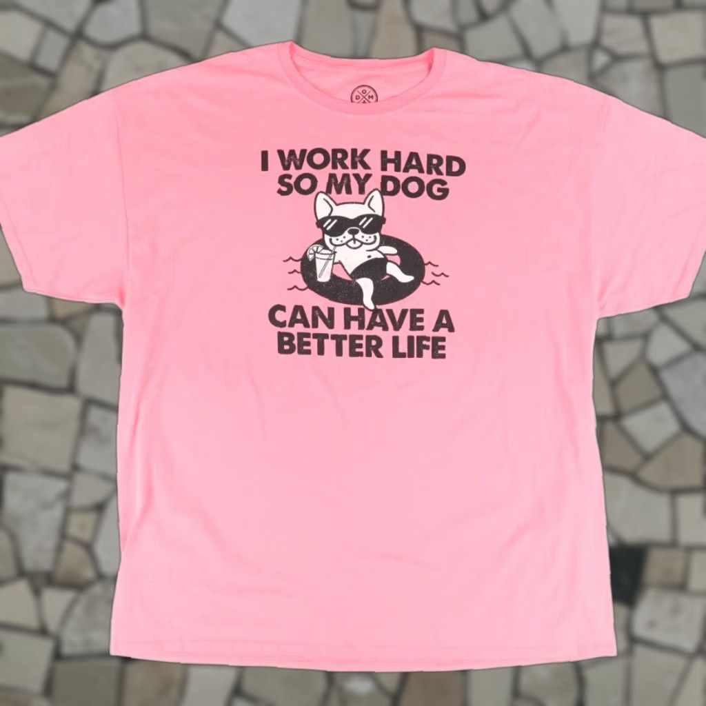 Vintage DOM Shirt Men's 3XL Pink Work Hard Dog Better Life Solid T-Shirt Size US XXL / EU 58 / 5 - 1 Thumbnail