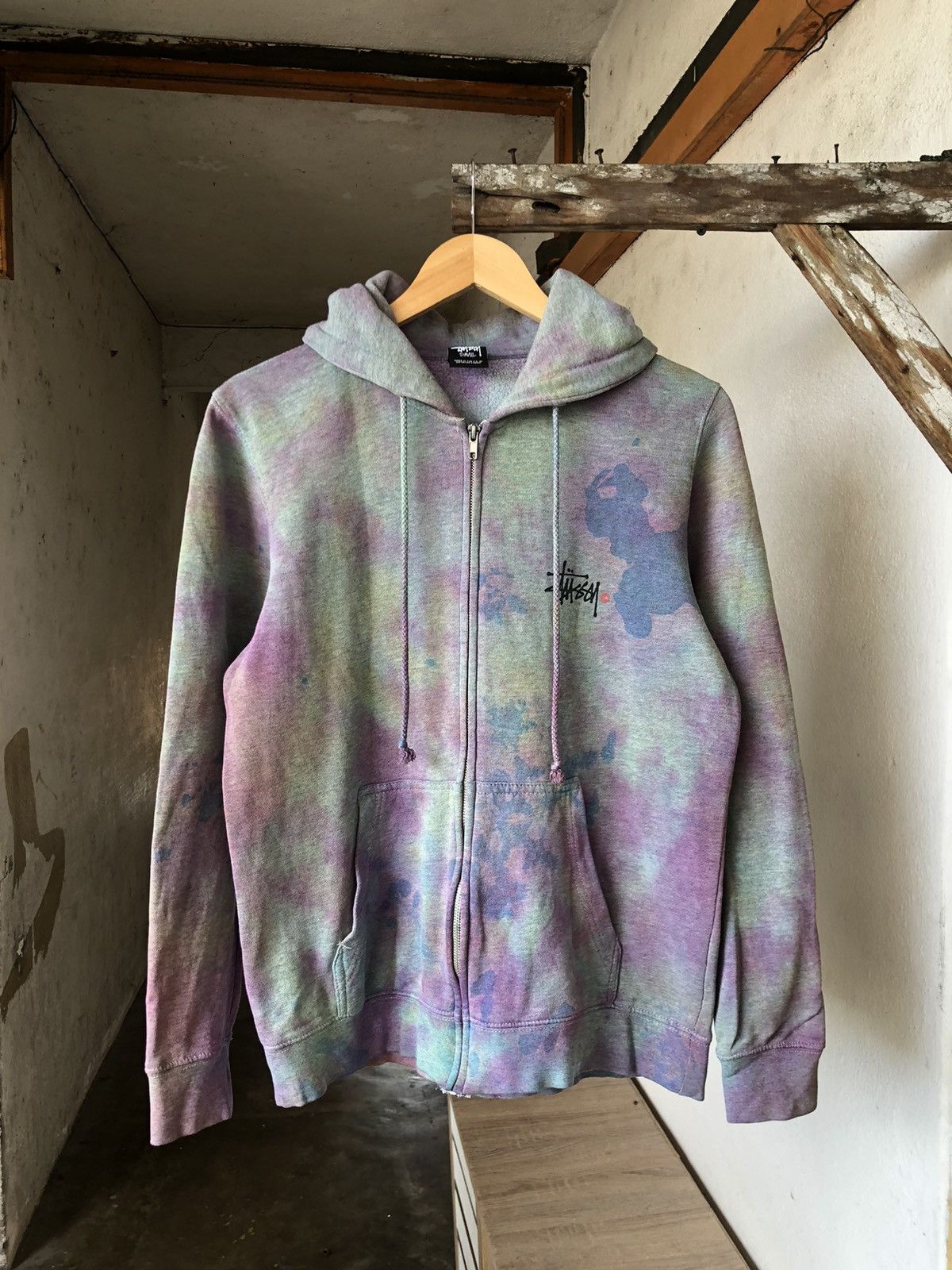 image of stussy Tie Dye Big Logo Sweater Hoodie Y2K, Men's (Size Small)