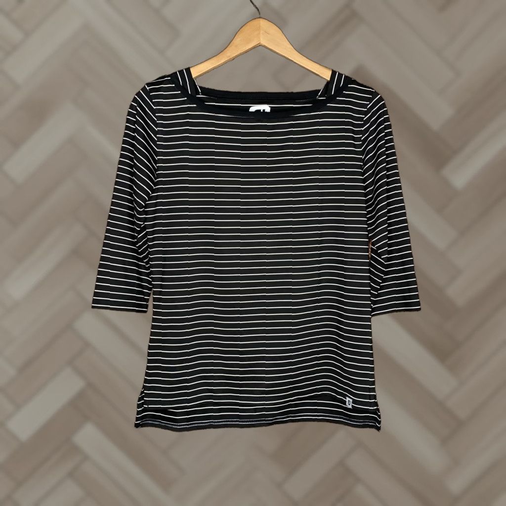 Footjoy FootJoy Tee Shirt Womens Boat Neck Striped Lisle White Black Size S Small Golf Activewear Size ONE SIZE - 1 Thumbnail