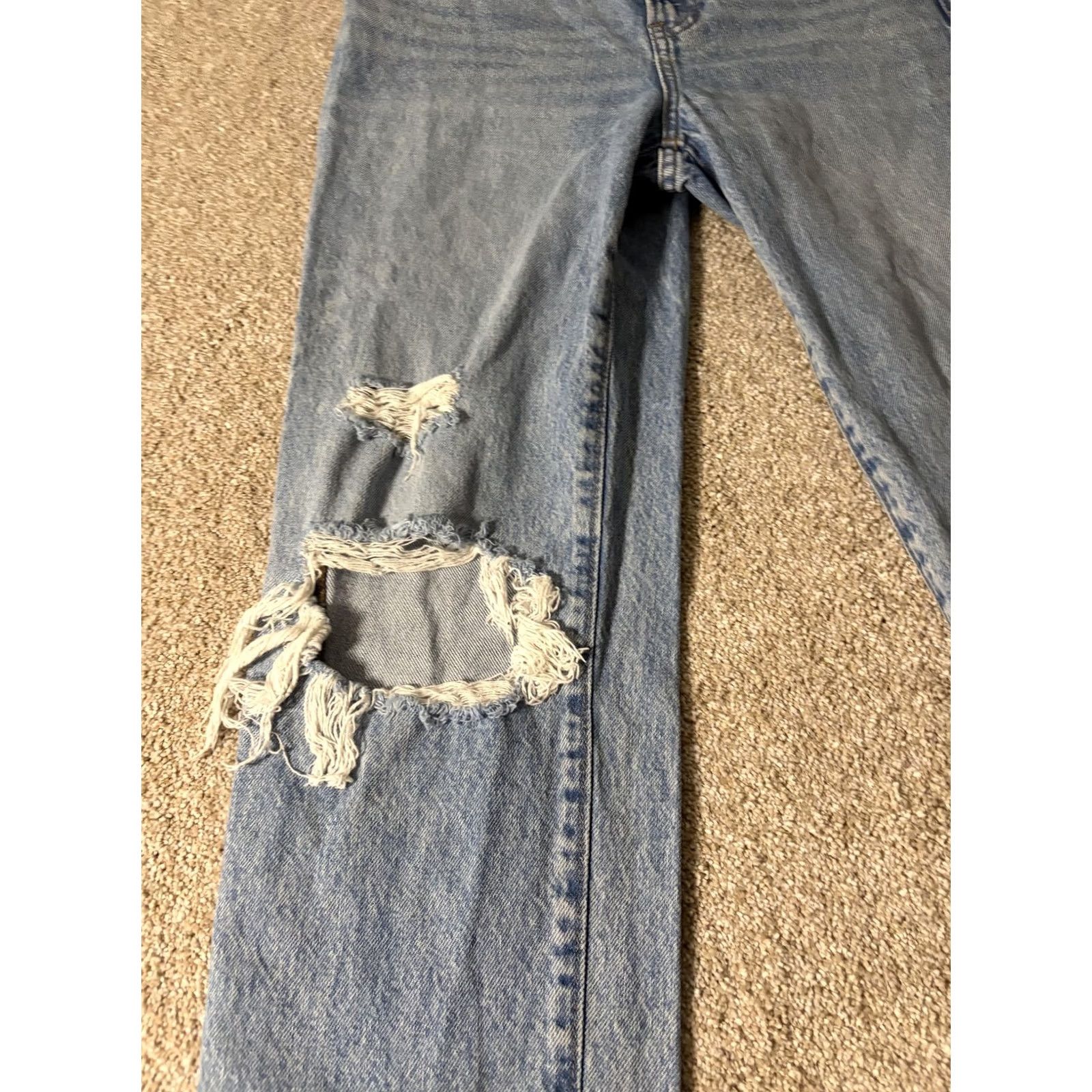 Express Express Mom Jeans Womens 2R Blue Super High Rise Distressed Ripped Raw Hem Size 26" / US 2 / IT 38 - 5 Thumbnail