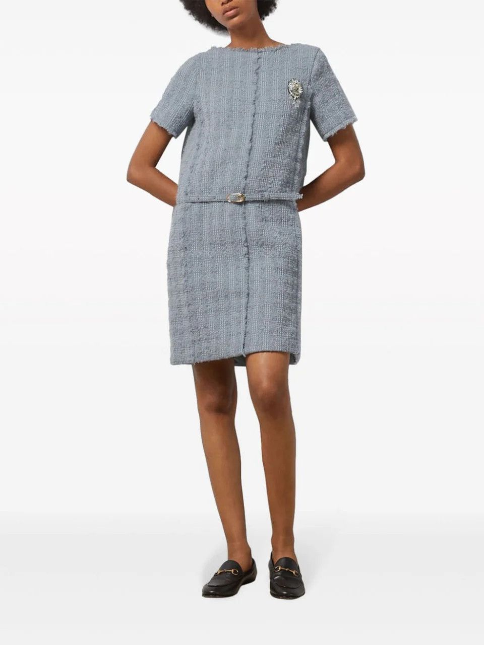 Gucci o1la5ras0526 Wool Tweed Dress With Brooch in Blue Size S / US 4 / IT 40 - 2 Thumbnail