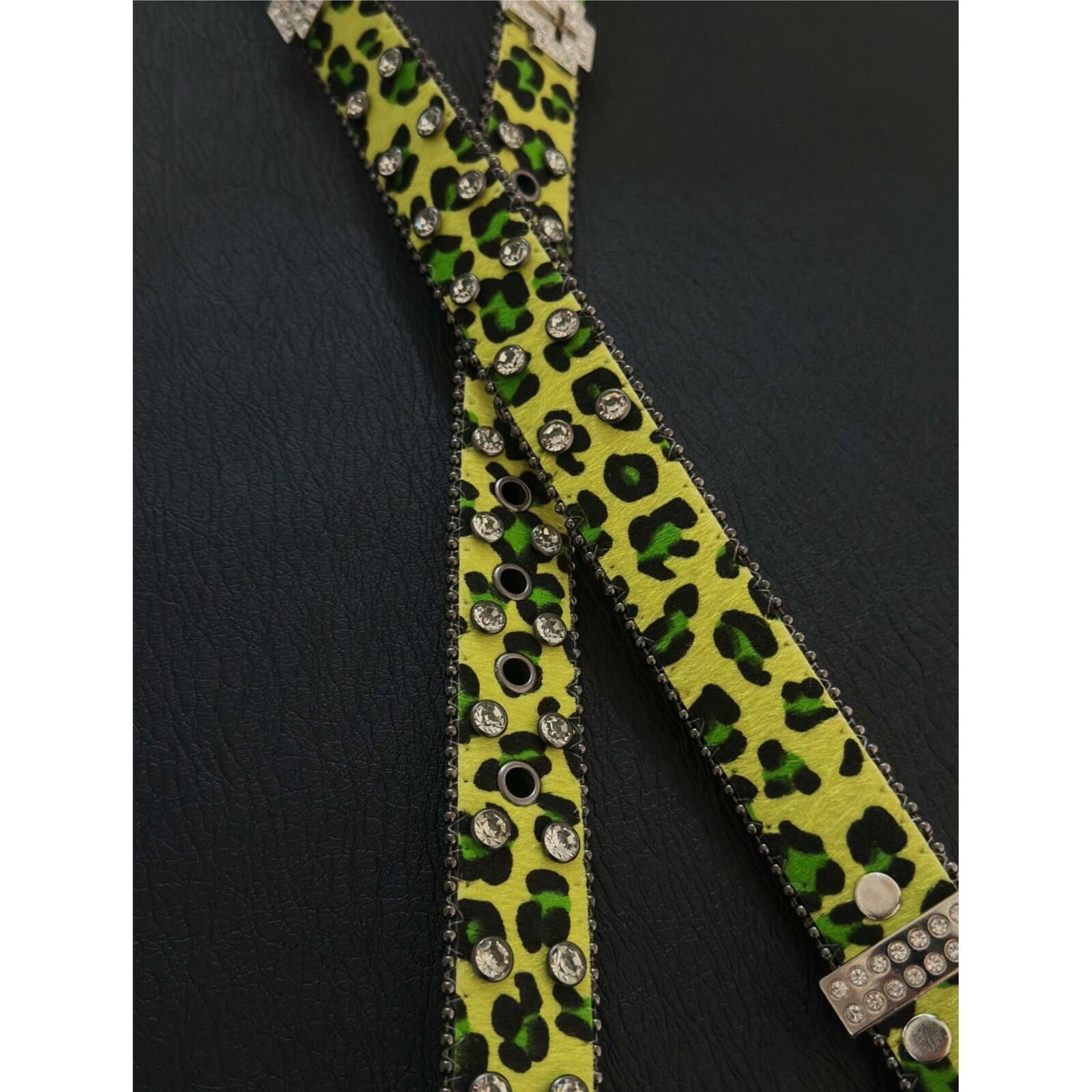 Other Green Leopard Cross Crystal Belt | Y2K Rhinestone 115cm Size ONE SIZE - 4 Thumbnail