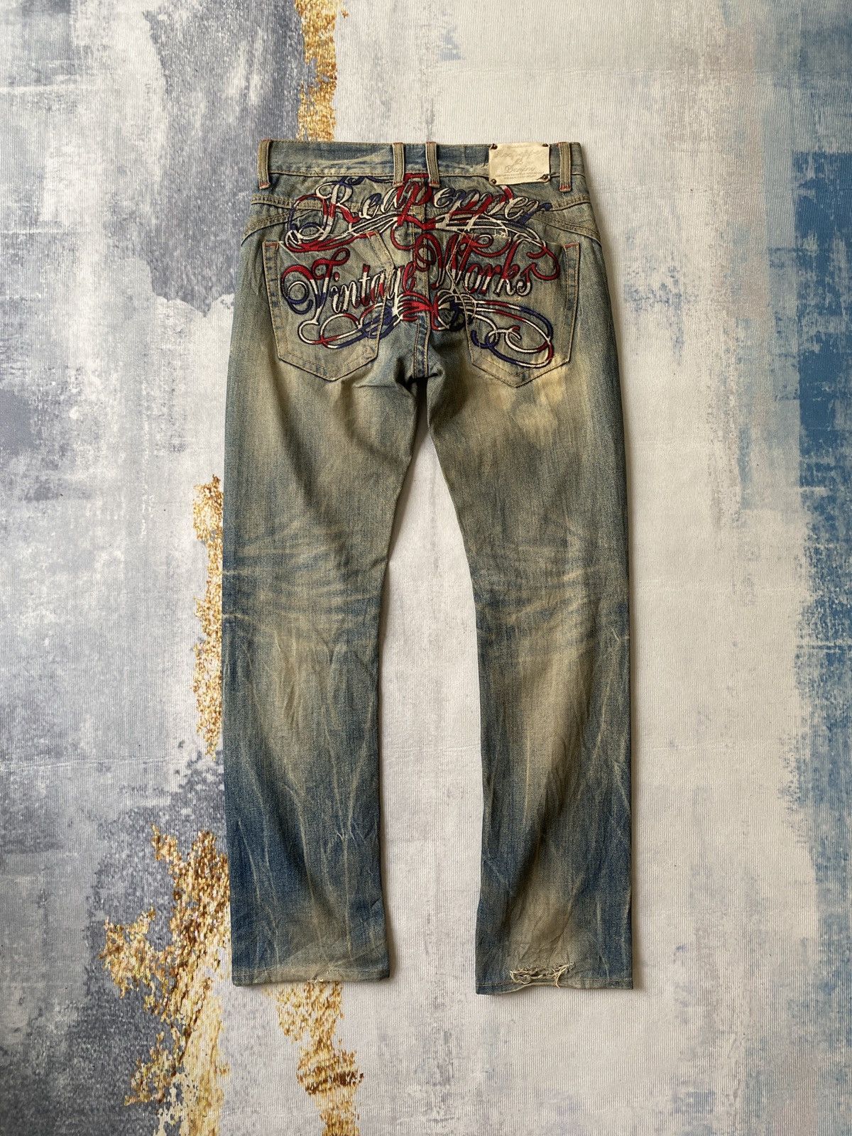 If Six Was Nine Red Pepper Japan Mud Wash Rusty Ed Hardy Design Jeans Size US 33 - 3 Thumbnail