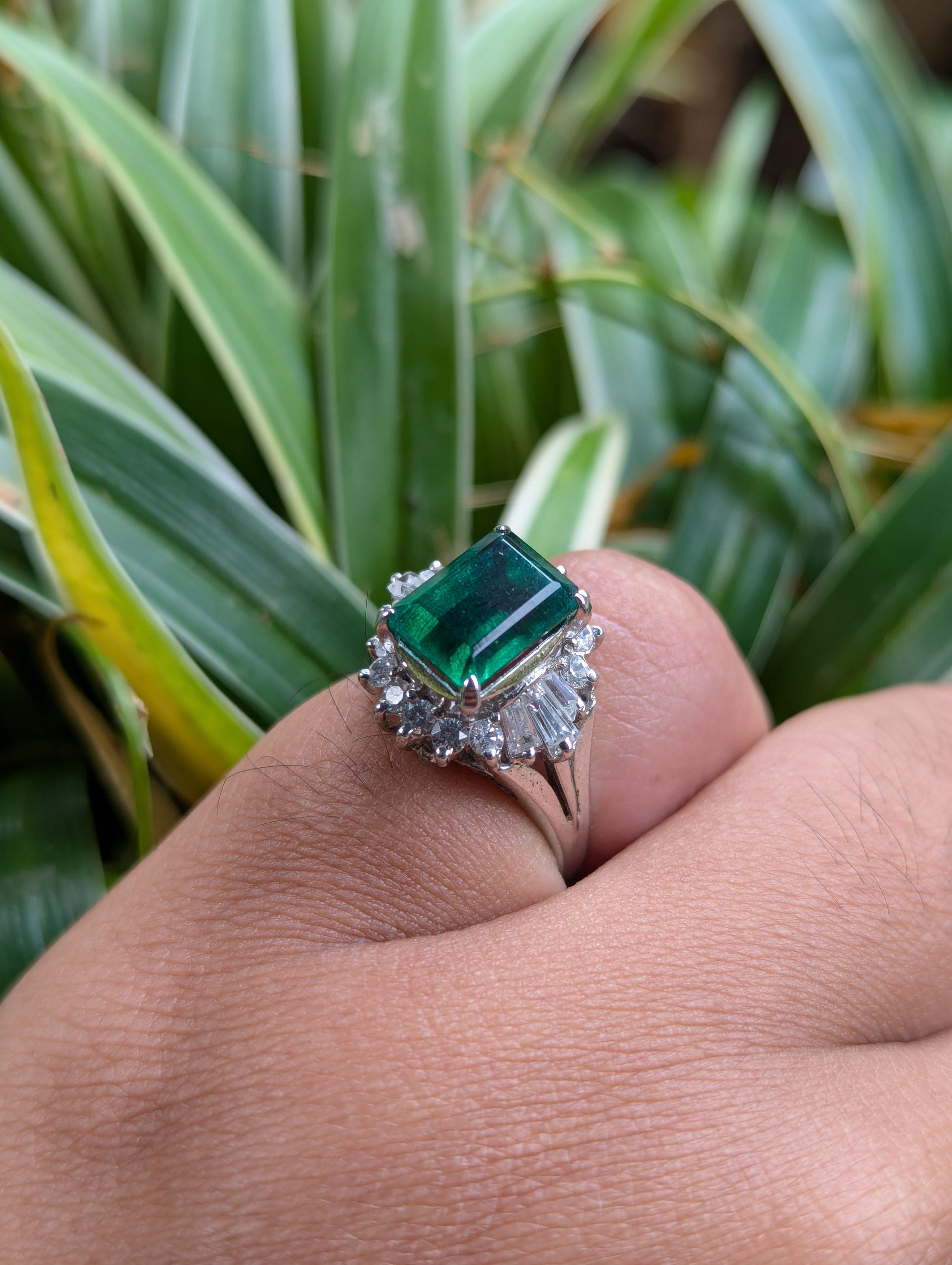 Sterling Silver 925 Sterling Silver Ring with Green Diamond Size ONE SIZE - 1 Thumbnail