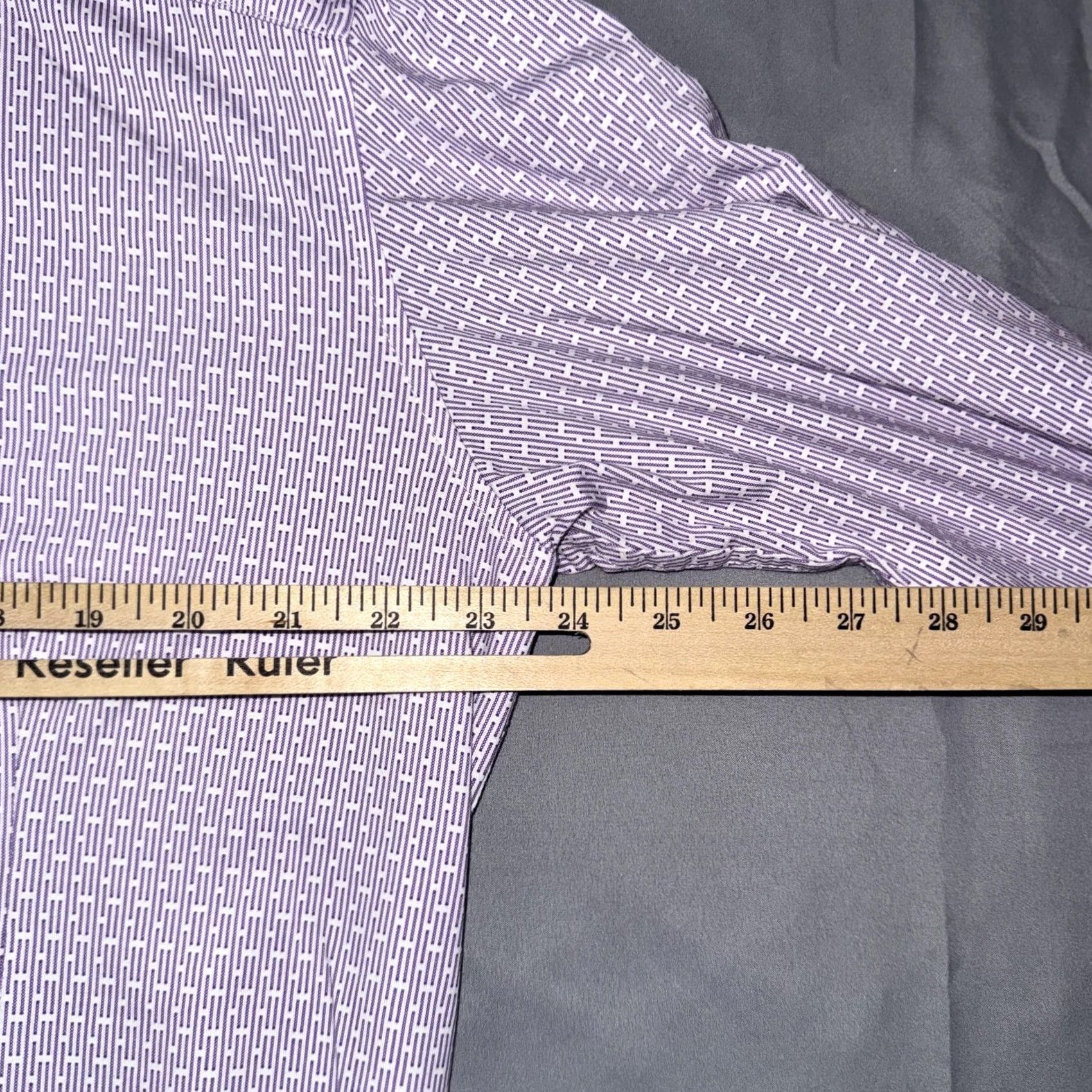 Vintage Buttercloth Shirt Mens 2XL Purple Geometric Slim Fit Stretch Dress Long Sleeve Size 48R - 7 Thumbnail
