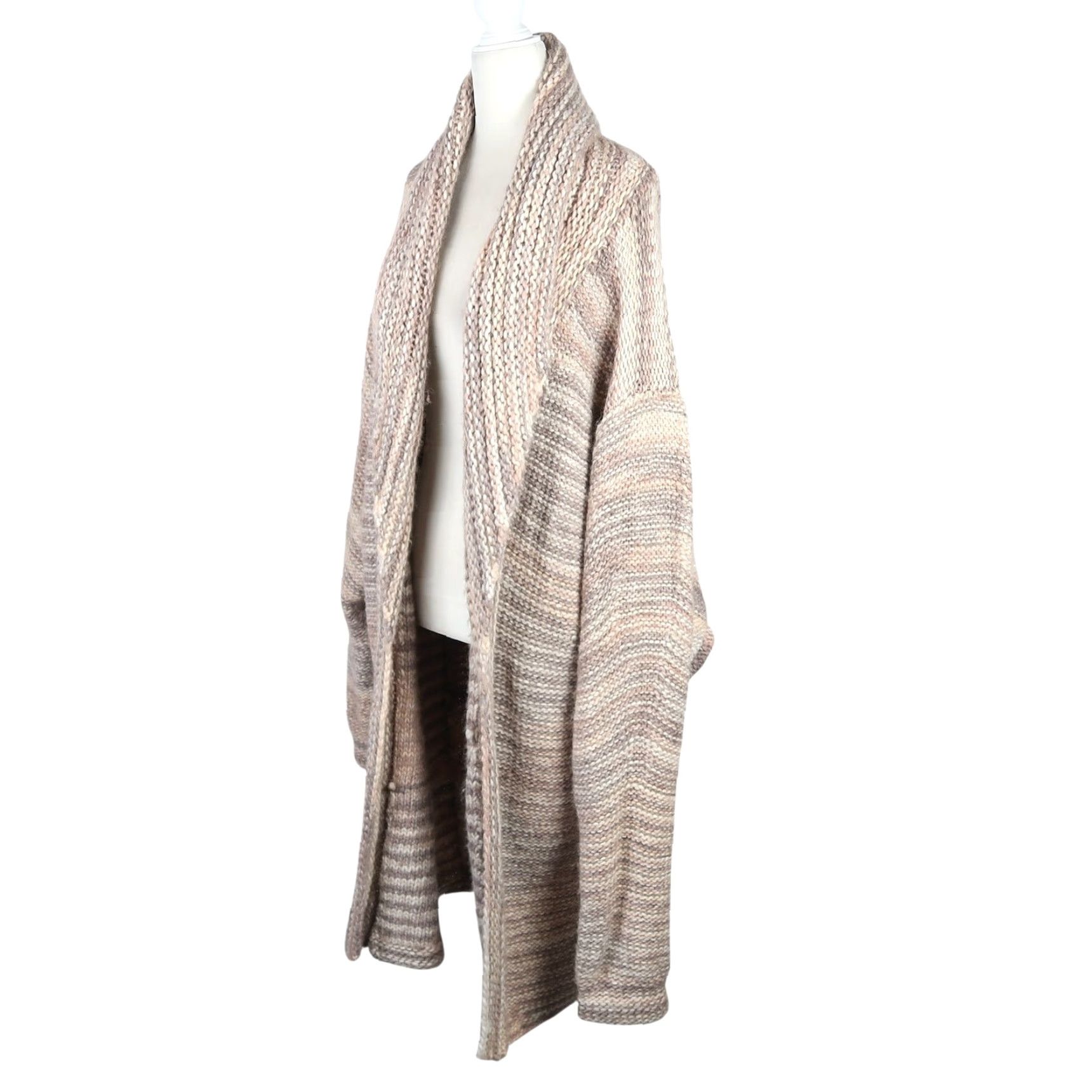 Vintage VINTAGE Cream Tan Marled Stripe Cardigan Sweater Size L / US 10 / IT 46 - 3 Thumbnail