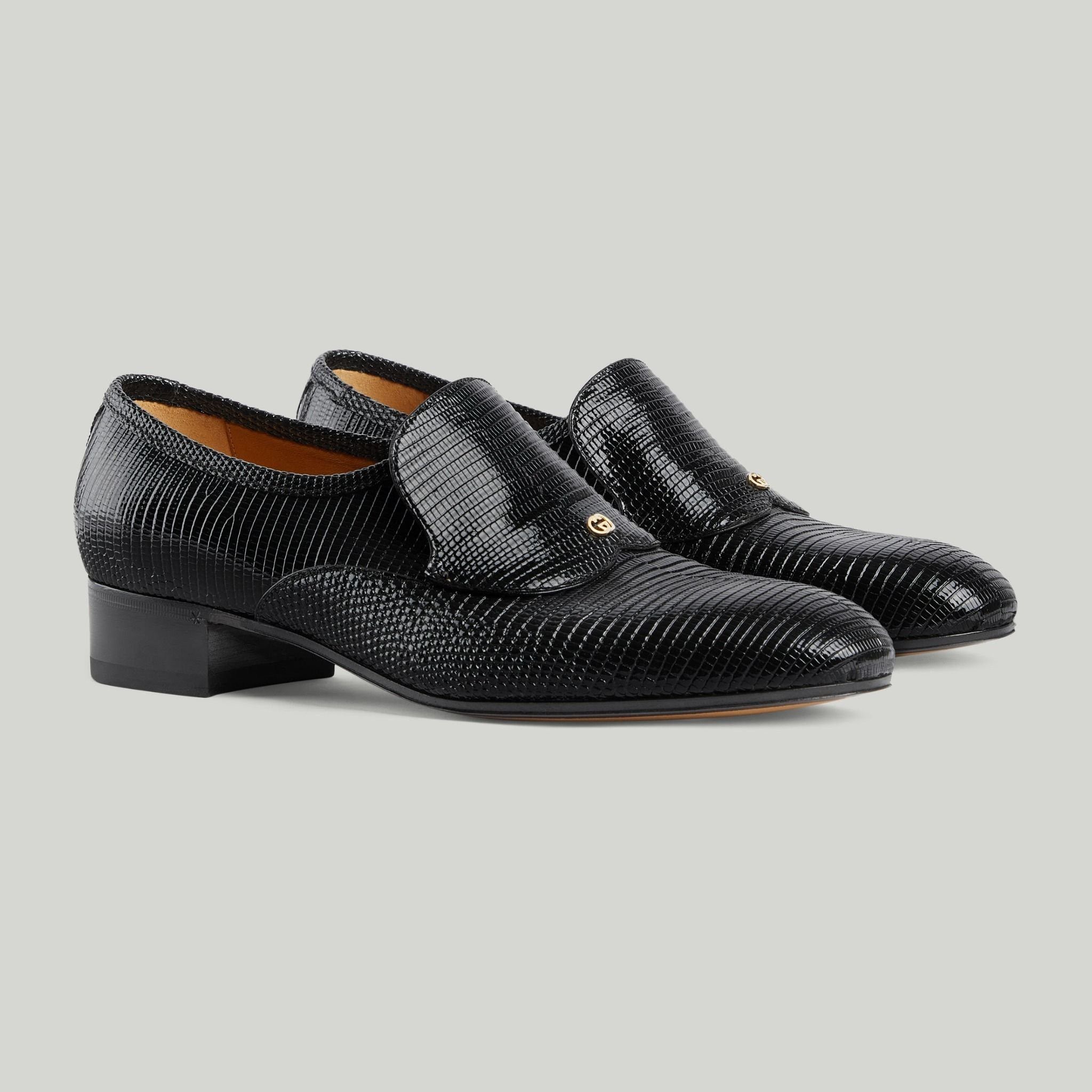 Gucci oc11z1125 Men's lizard Loafers in Black Size US 12.5 / EU 45-46 - 4 Thumbnail