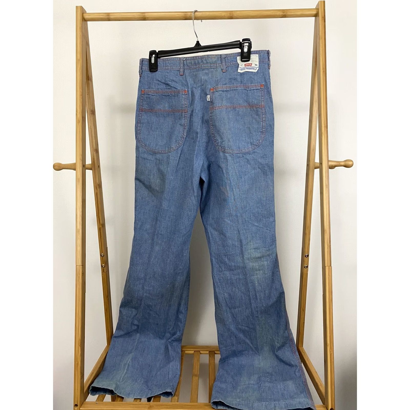 Levi's VINTAGE Levi's Chambray Bell Bottom Denim Slacks Hippie Pants Blue Mens 31x34 Size US 31 - 2 Thumbnail