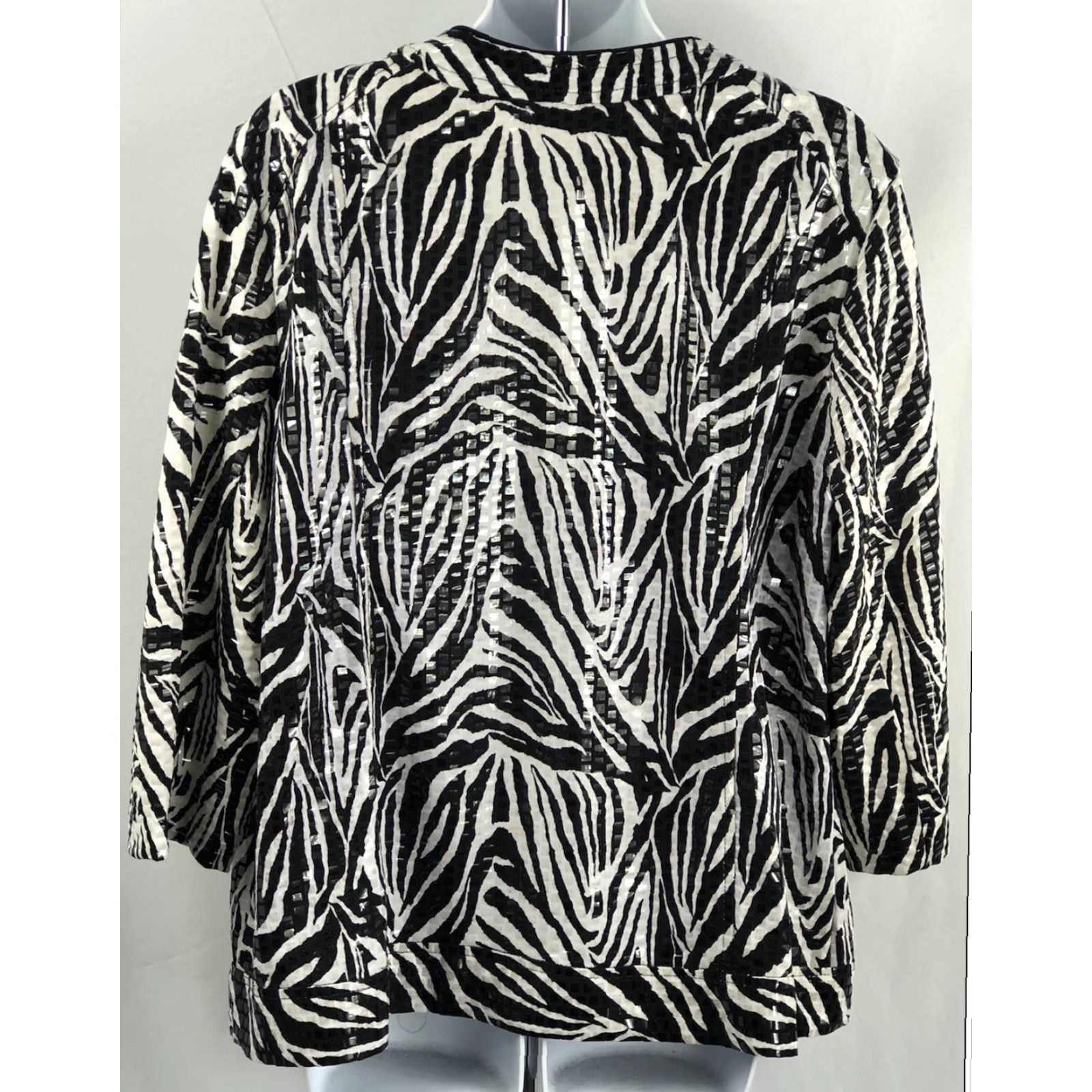 Element Elementz Jacket XL Black Zebra Sparkle 3/4 Sleeve Zip Up Pockets Button Mock White/Blk Zebra Pattern Womens XL Powder Sleek Knit Jacket Size XL / US 12-14 / IT 48-50 - 3 Thumbnail