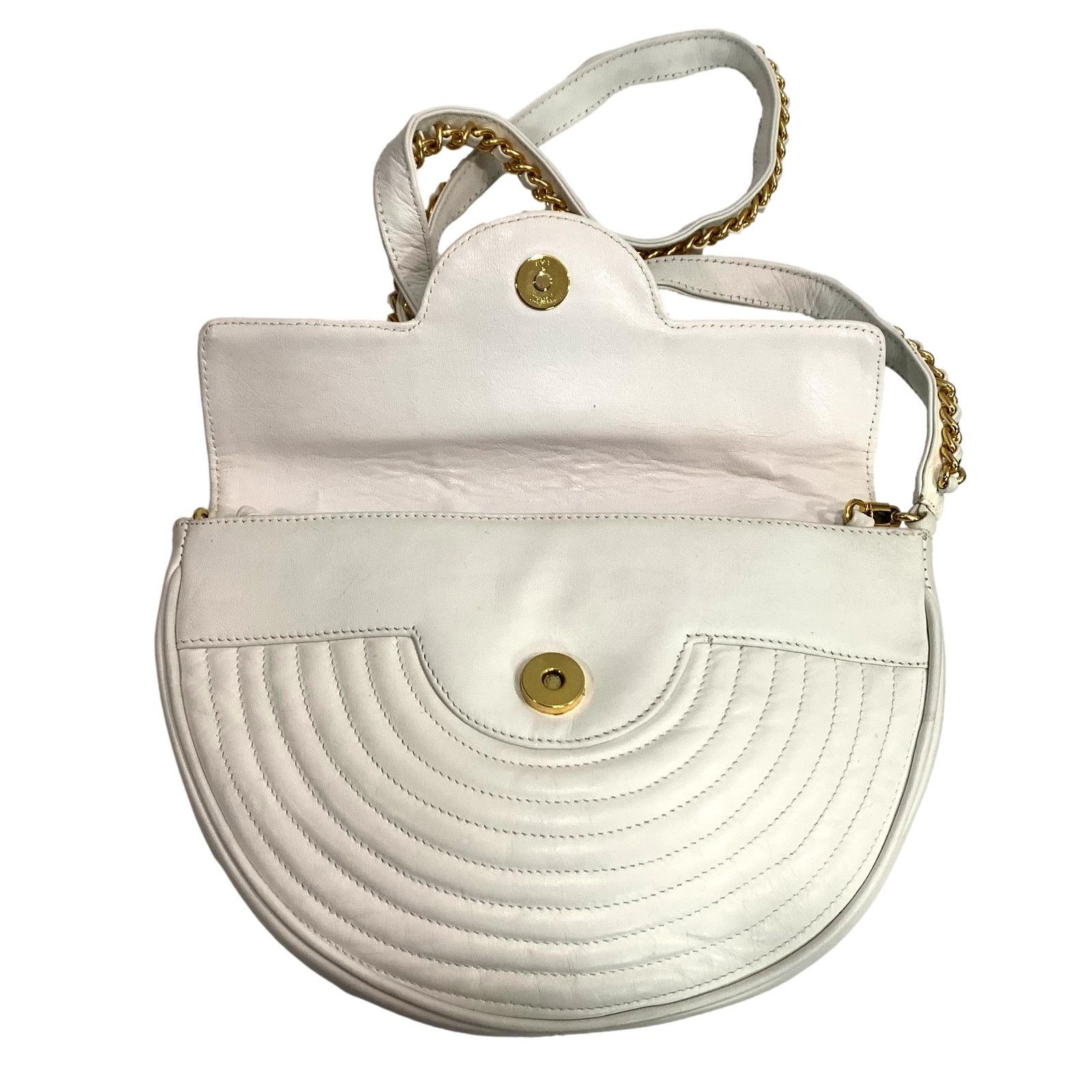 Genuine Leather × Panerai × Vintage Vintage White Leather Semi Circle Shoulder Bag Gold Chain Size ONE SIZE - 4 Thumbnail
