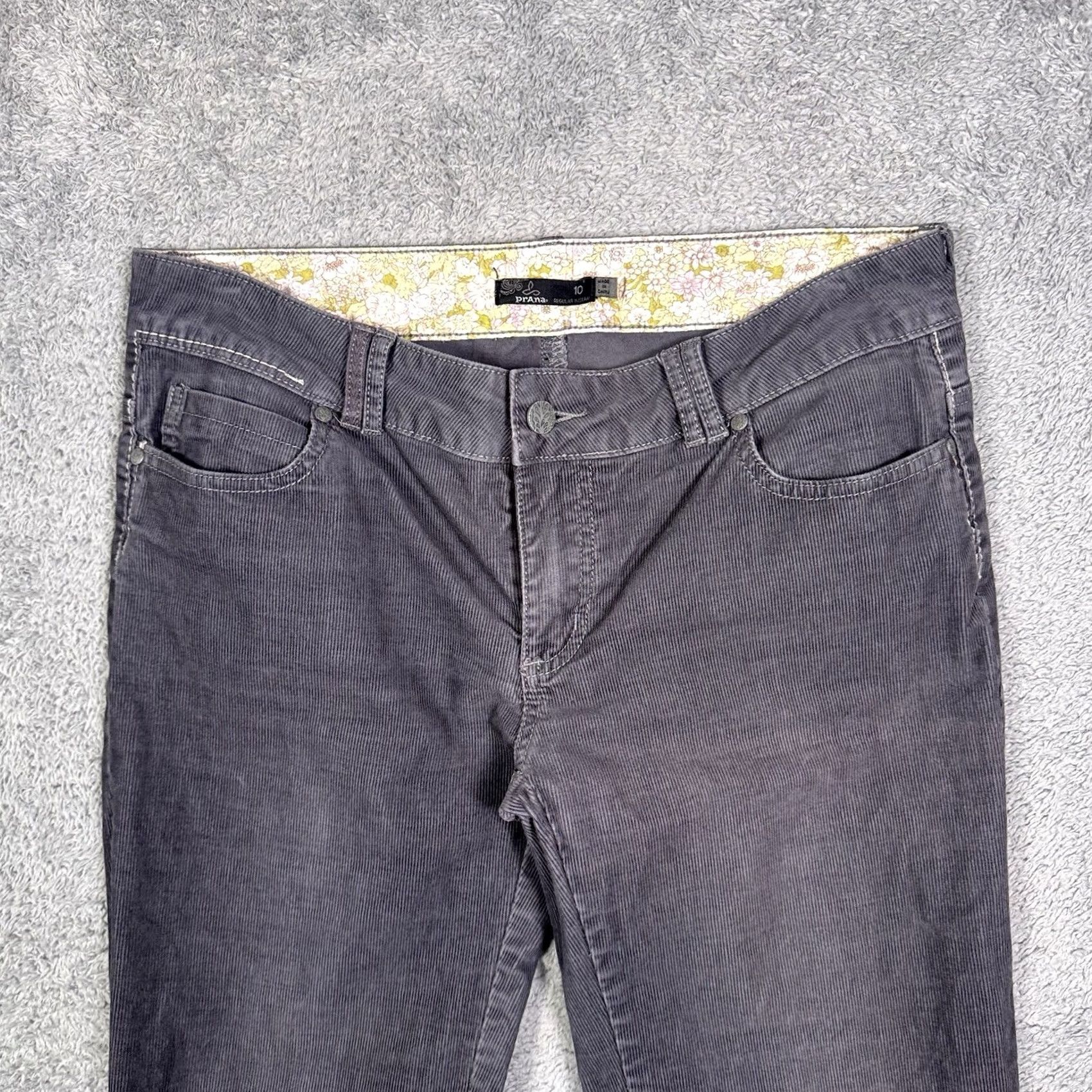 Prana Prana Corduroy Pants Women’s 10 Gray Casual Hike Gorpcore Trouser Floral Waist Size 32" / US 10 / IT 46 - 2 Thumbnail