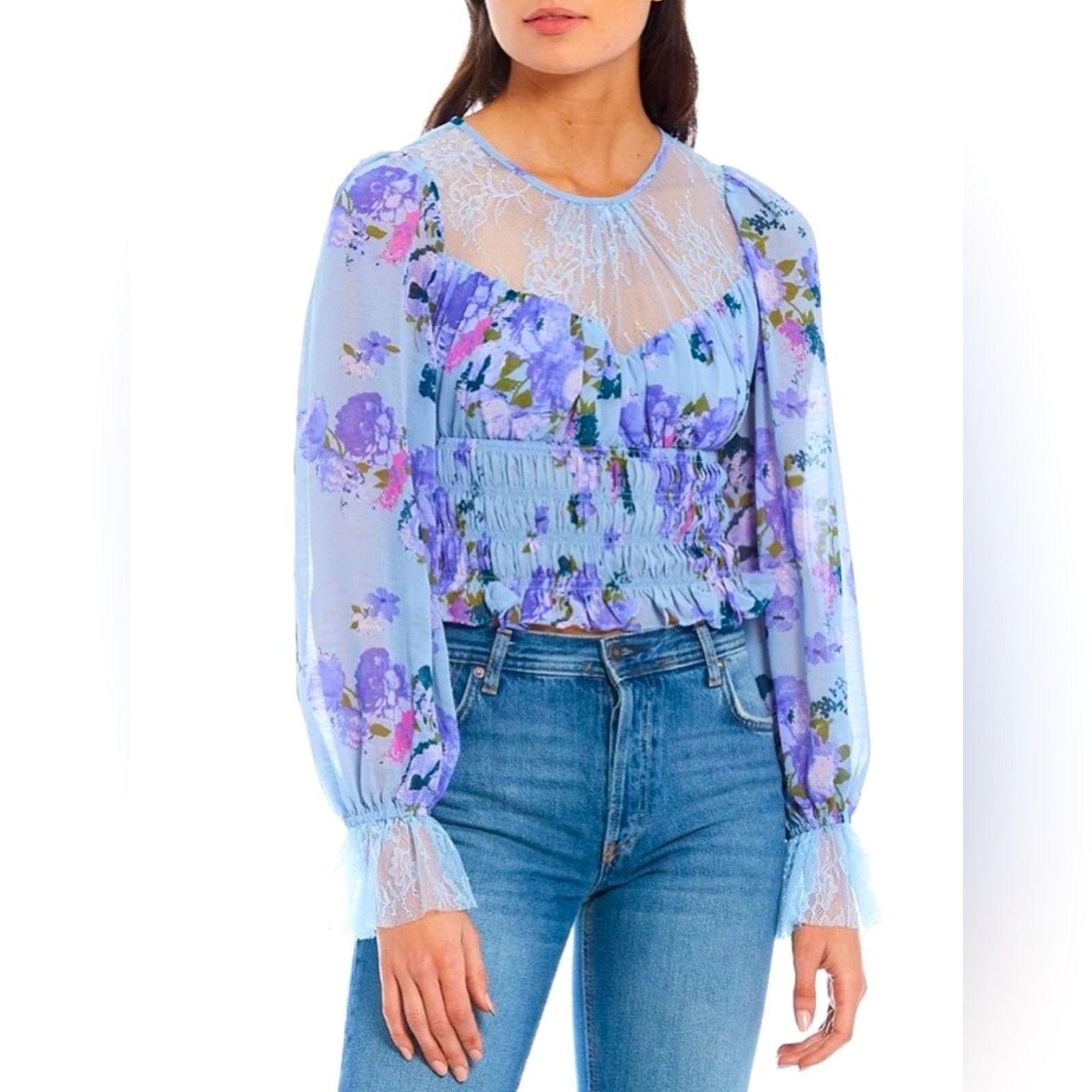 Free People NWT free people Daphne floral and lace top Size S / US 4 / IT 40 - 1 Thumbnail