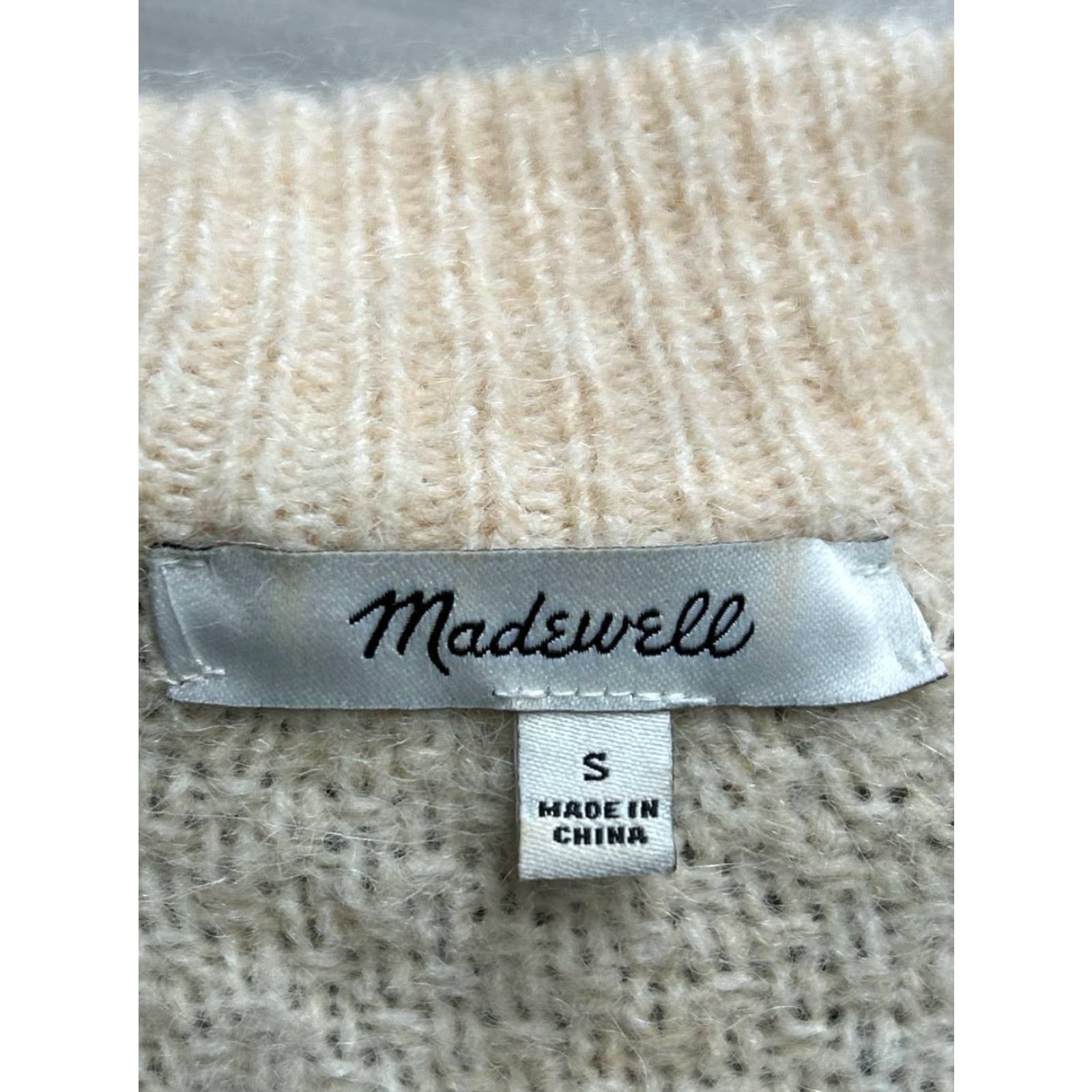 Madewell Madewell Sweater Shirt Womens Small Beige Wool Stretch Regular Fit Cable Knit Havener Pullover Crew Neck Long Sleeve Size S / US 4 / IT 40 - 4 Thumbnail