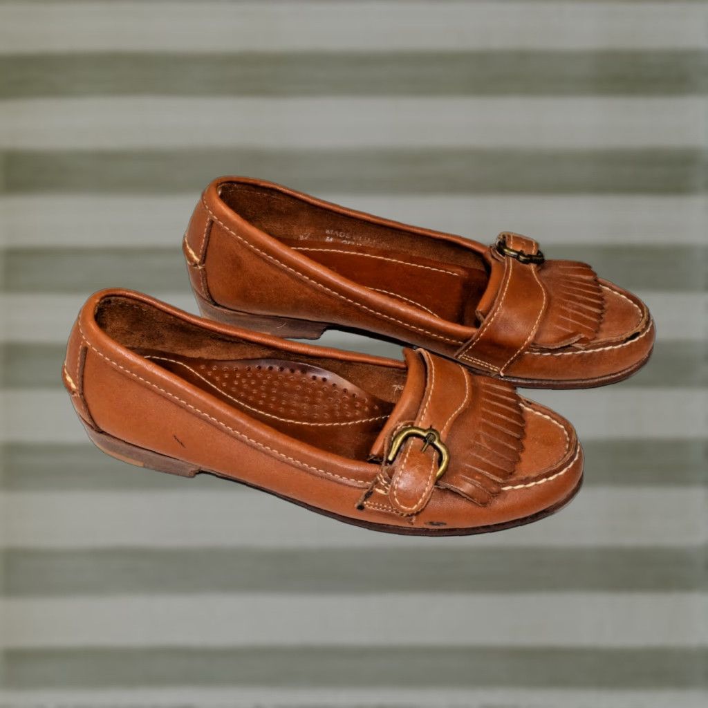 VINTAGE Dexter Leather Kiltie Loafers Size 7 Brown 80s Loafer Mens Shoes