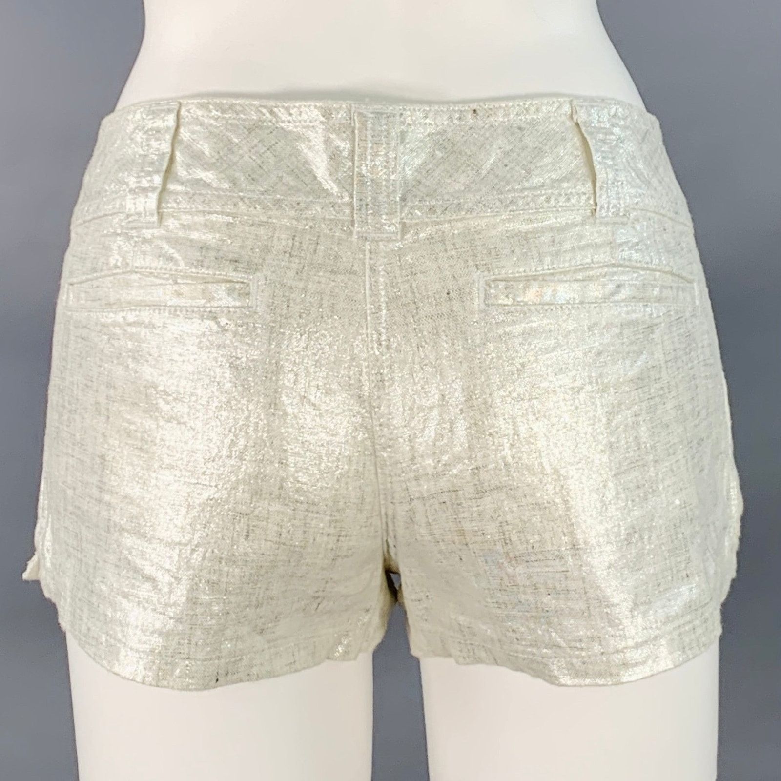 120% Lino 120% LINO Size 6 Silver White Linen Zip Fly Shorts Size 28" / US 6 / IT 42 - 2 Thumbnail