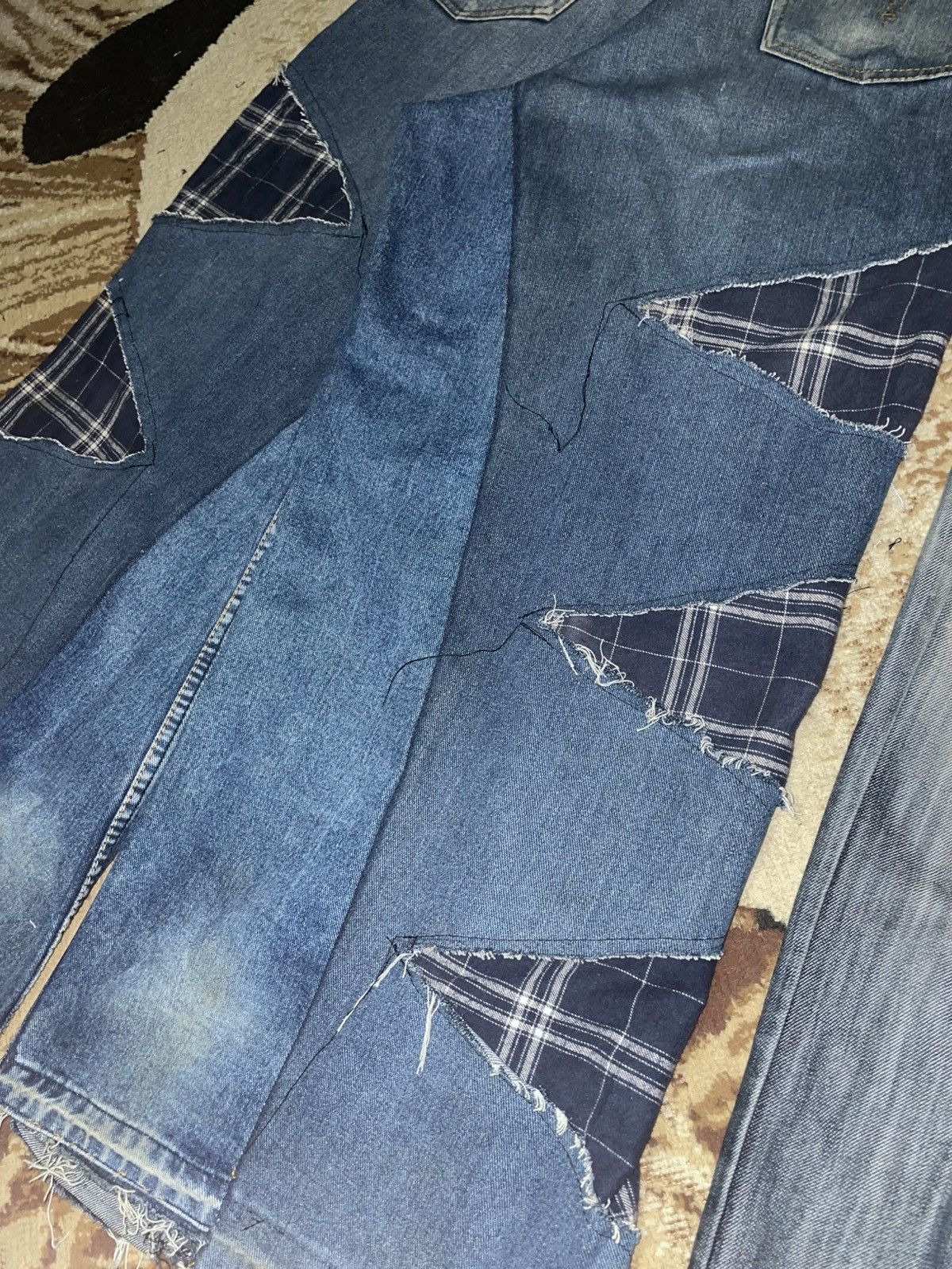 Vintage Baggy Jeans Reworked plaid pattern Size US 33 - 4 Thumbnail