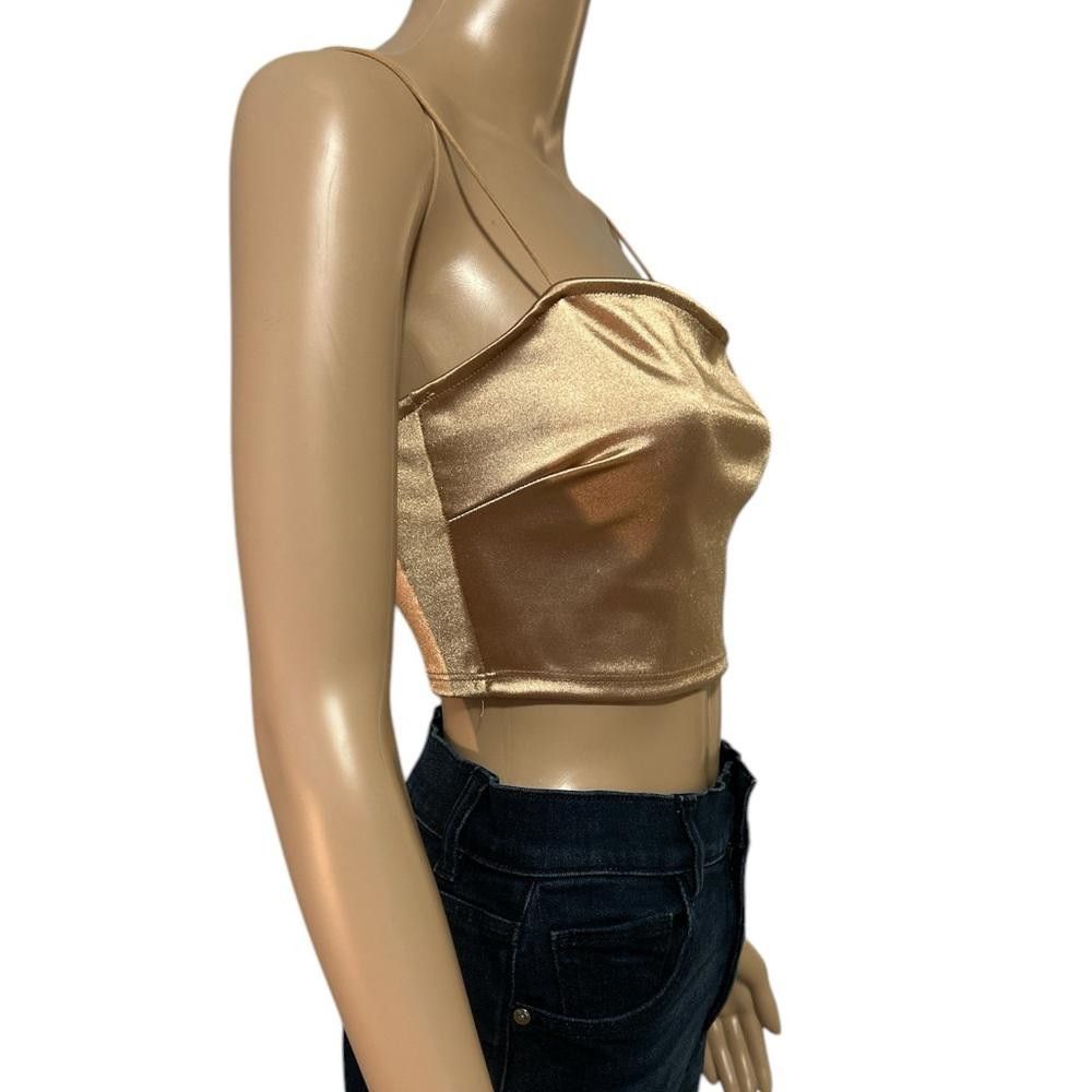 Designer Gold Satin Crop Top Size XS / US 0-2 / IT 36-38 - 3 Thumbnail