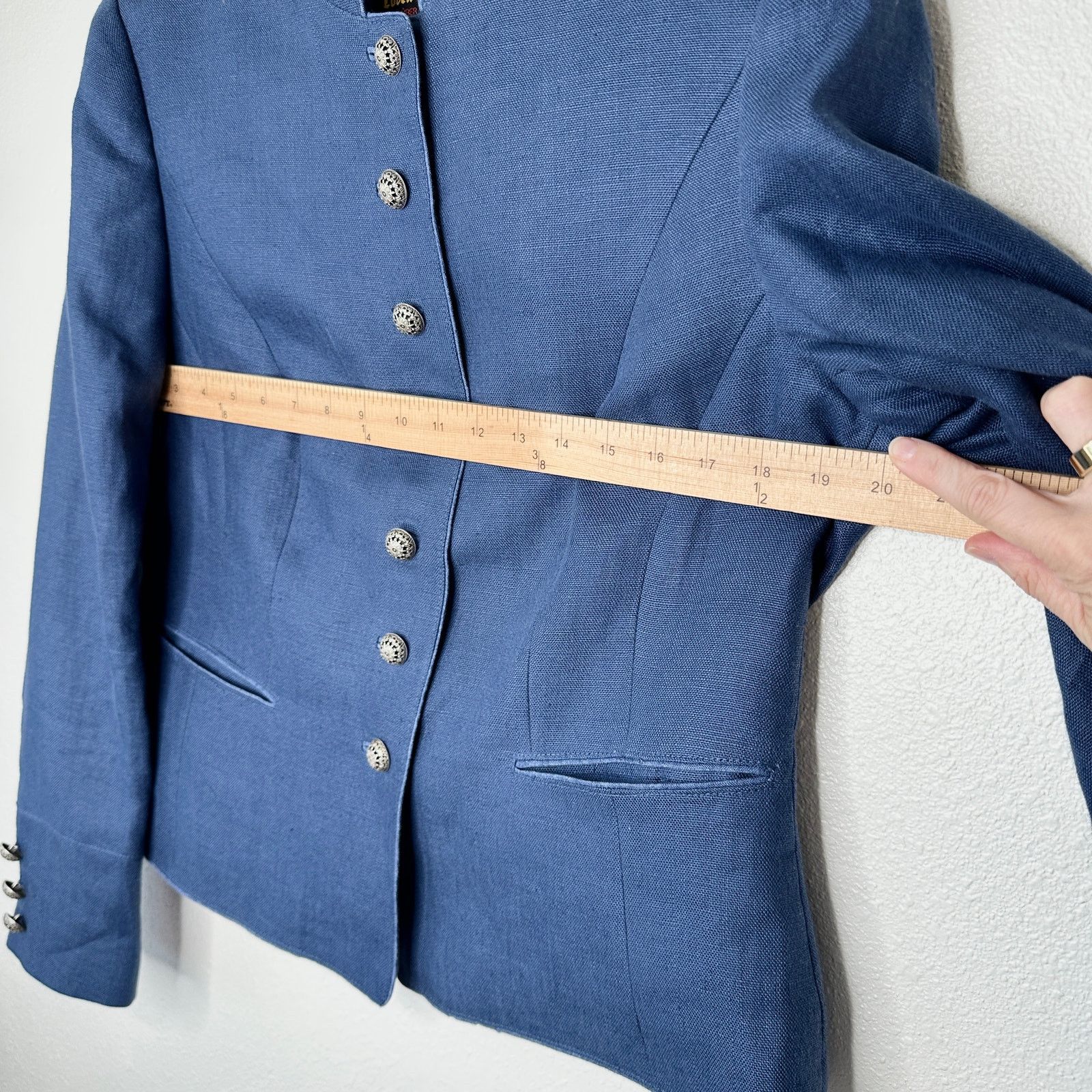 Other Loden Plankl Denim Blue Linen Band Neck Button Blazer Jacket Size XL / US 12-14 / IT 48-50 - 12 Thumbnail