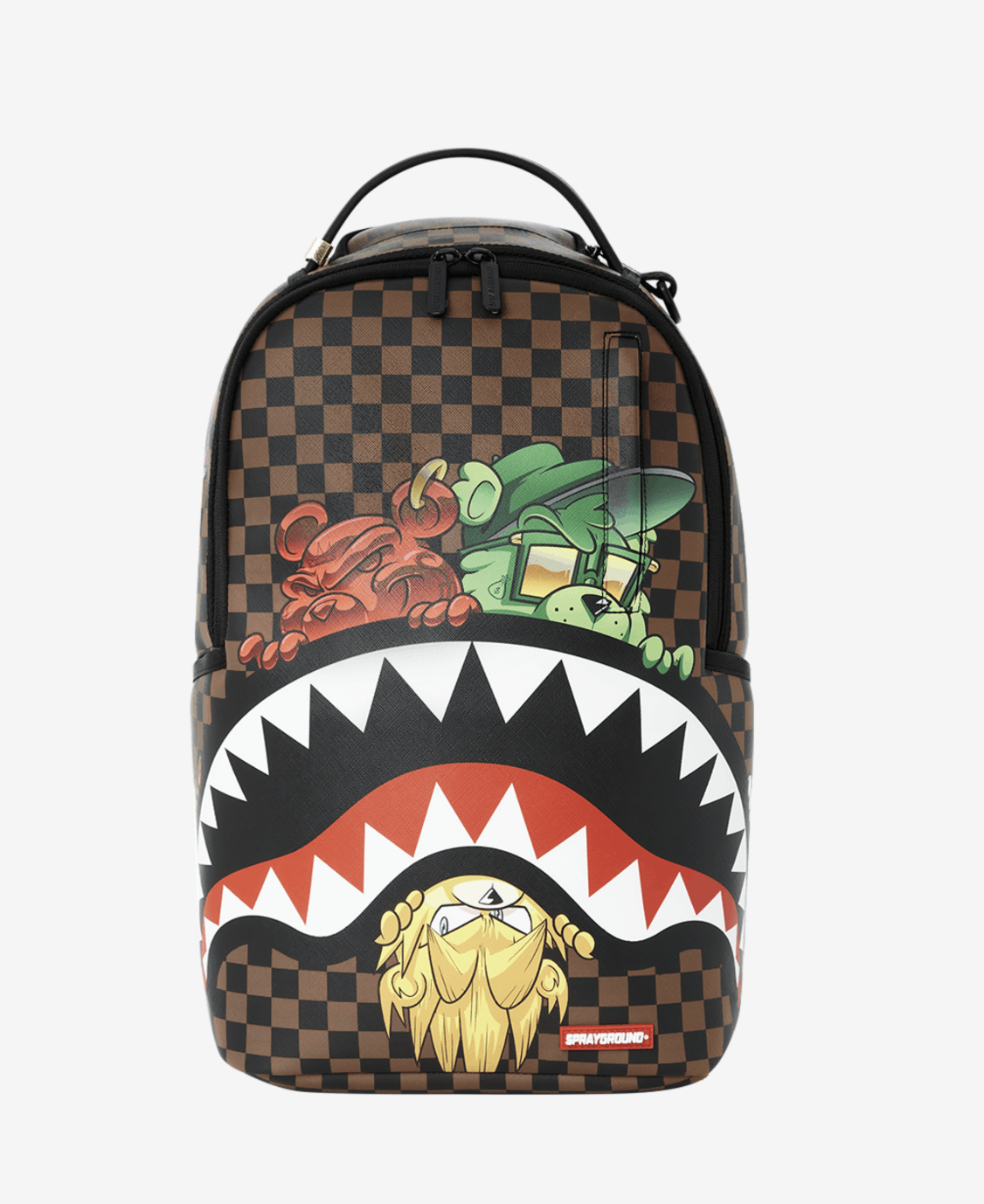 image of Sprayground Sharks In Paris Sneekin & Peekin Dlx Backpack in Black/Brown, Men's