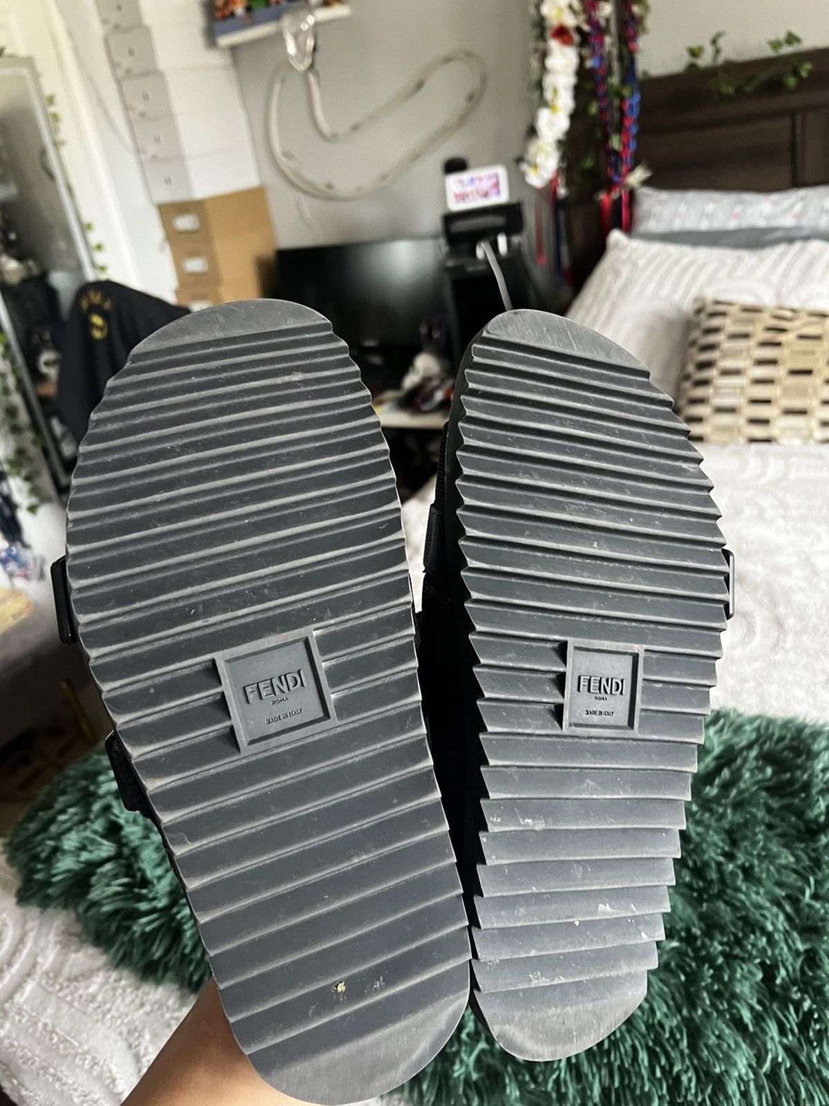 Fendi Fendi Black Monogram-Print Mesh Slides Size 8 Size US 8 / EU 41 - 4 Thumbnail