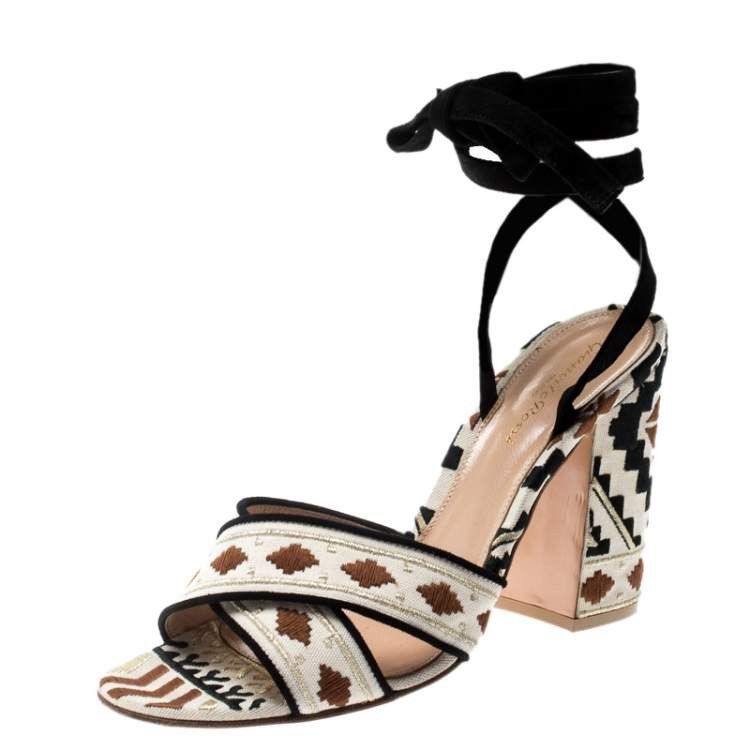 image of Gianvito Rossi Cheyenne Embroidered Criss Cross Sandal, Women's (Size 9.5)