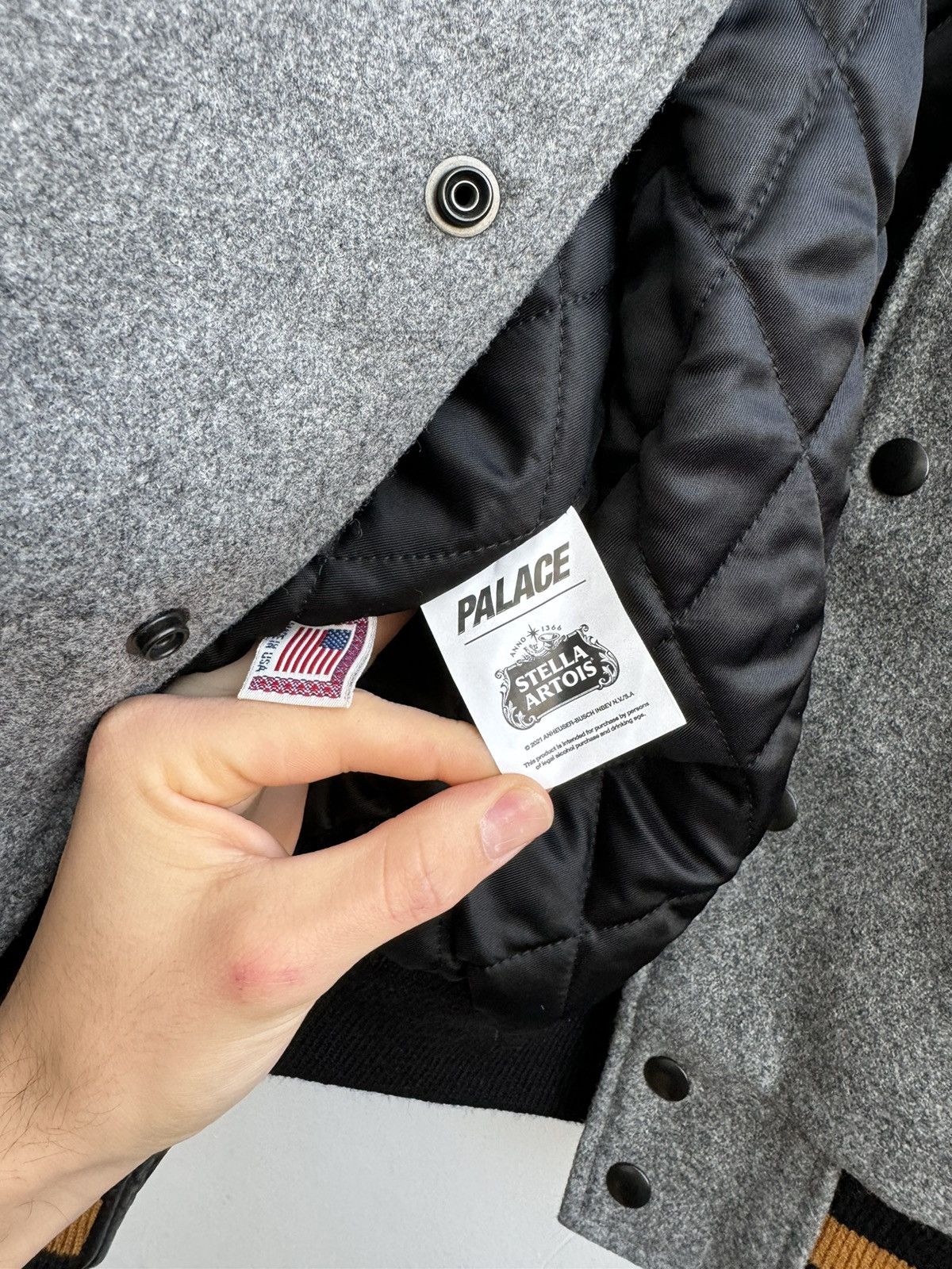 Palace Palace x Stella Artois Wool Stadium Jacket In Grey & Black Size US XL / EU 56 / 4 - 19 Thumbnail