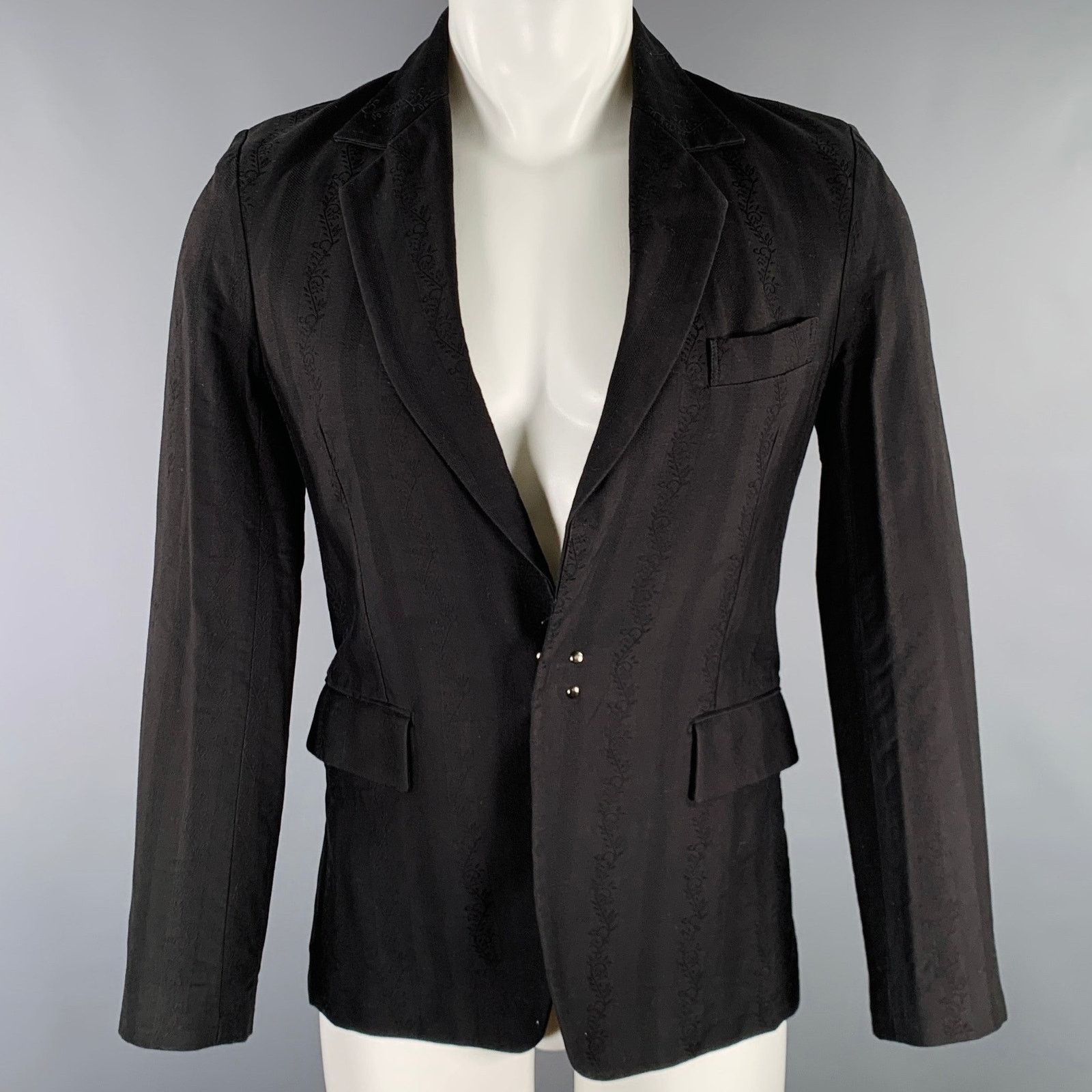 Other ART Size 38 Black Floral Stripe Jacquard Cotton Jacket Size US M / EU 48-50 / 2 - 1 Thumbnail