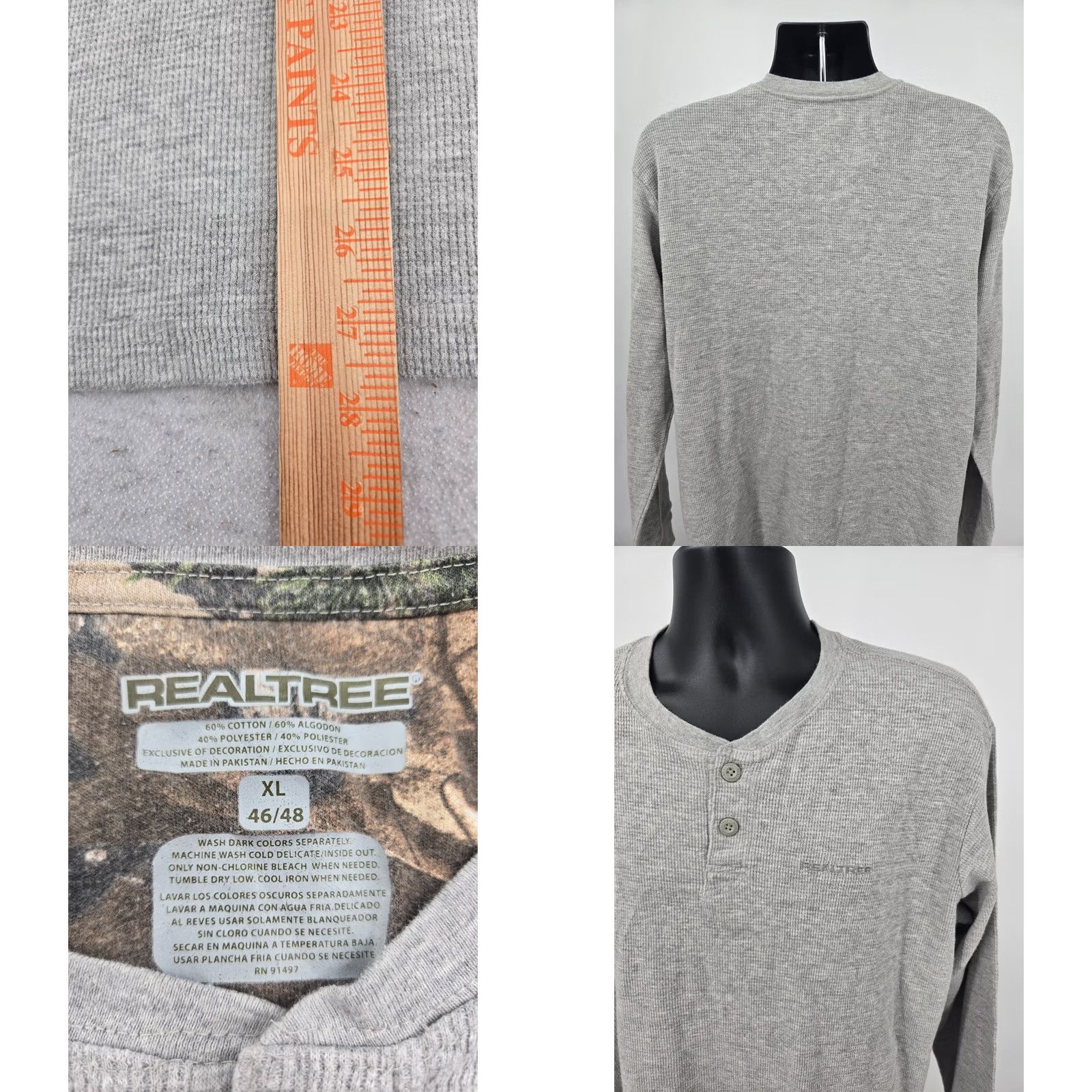 Realtree RealTree Henley Shirt XL Gray Waffle Knit Long Sleeve Hunting Camping Shirt Mens XL Gray Realtree Size US XL / EU 56 / 4 - 8 Thumbnail