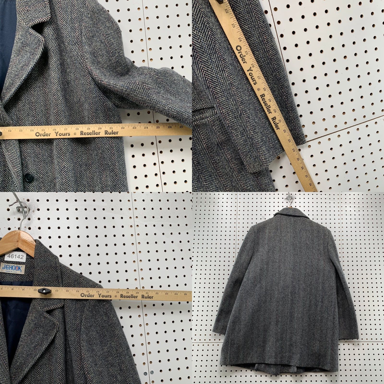 Vintage VINTAGE J.G. Hook Tweed Wool Overcoat Womens XL Herringbone Double Breasted Coat Size XL / US 12-14 / IT 48-50 - 9 Thumbnail