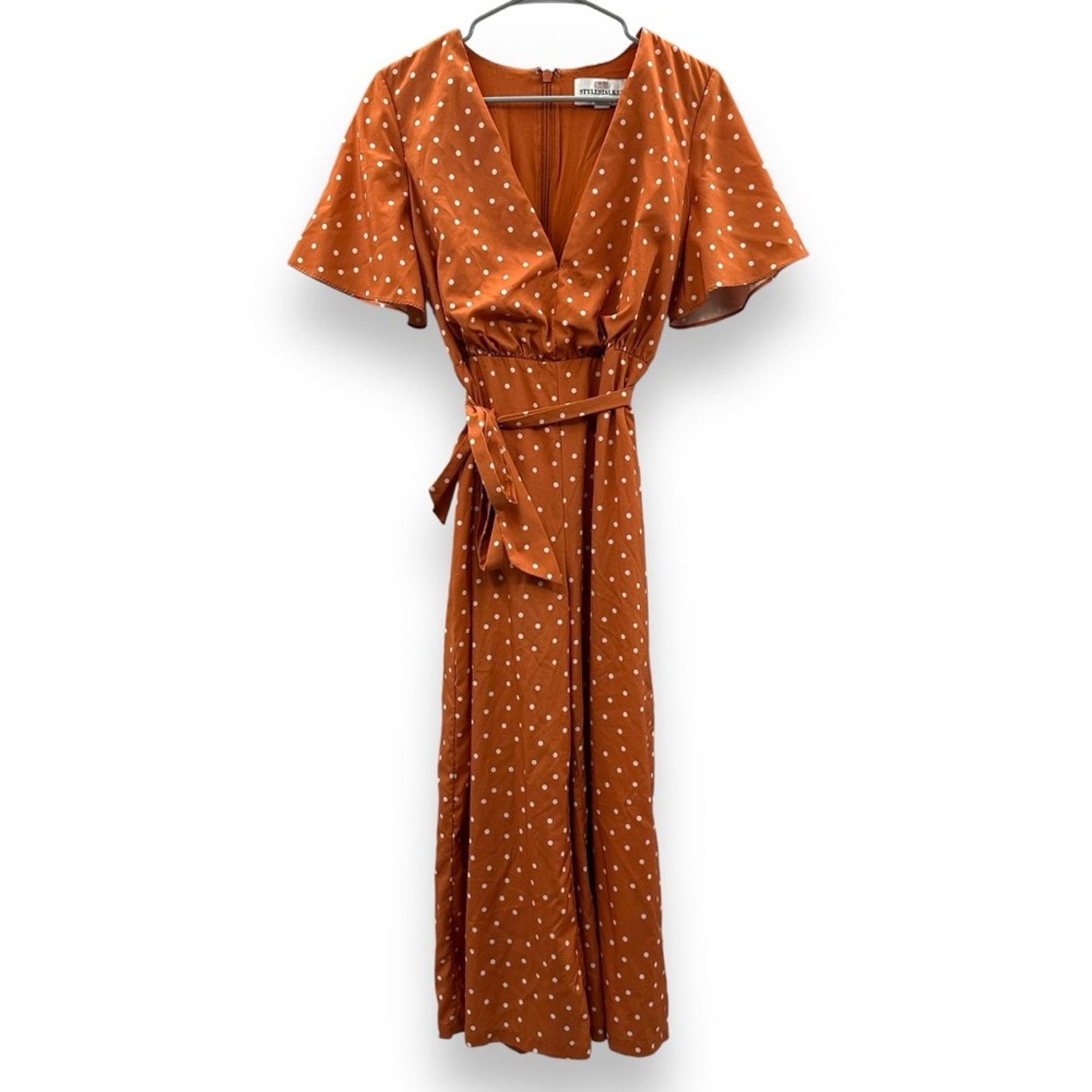 REVOLVE Stylestalker Laurel Orange White Polka Dot Cropped Jumpsuit Size 30" / US 8 / IT 44 - 3 Thumbnail