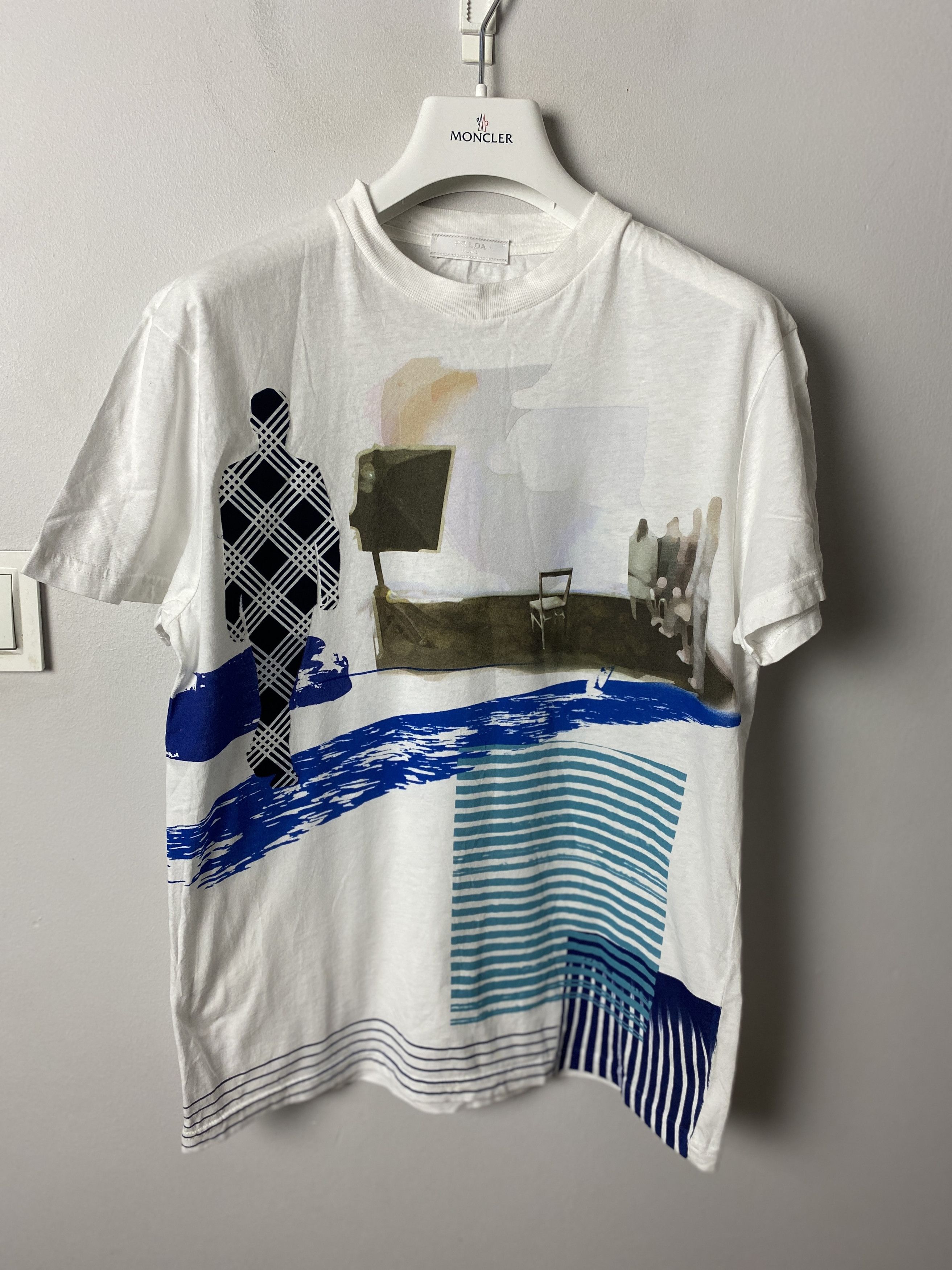 image of Avant Garde Prada Art Printed T-Shirt Tee in White, Men's (Size Small)