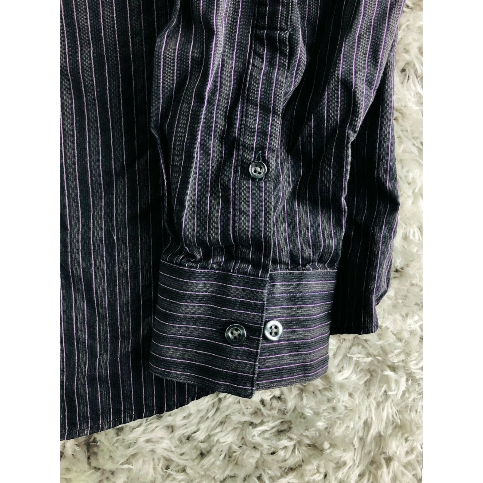 Apt. 9 Apt.9 Mens Large Superfine Cotton Black Striped Long Sleeve Spread Collar Shirt Size US L / EU 52-54 / 3 - 3 Thumbnail