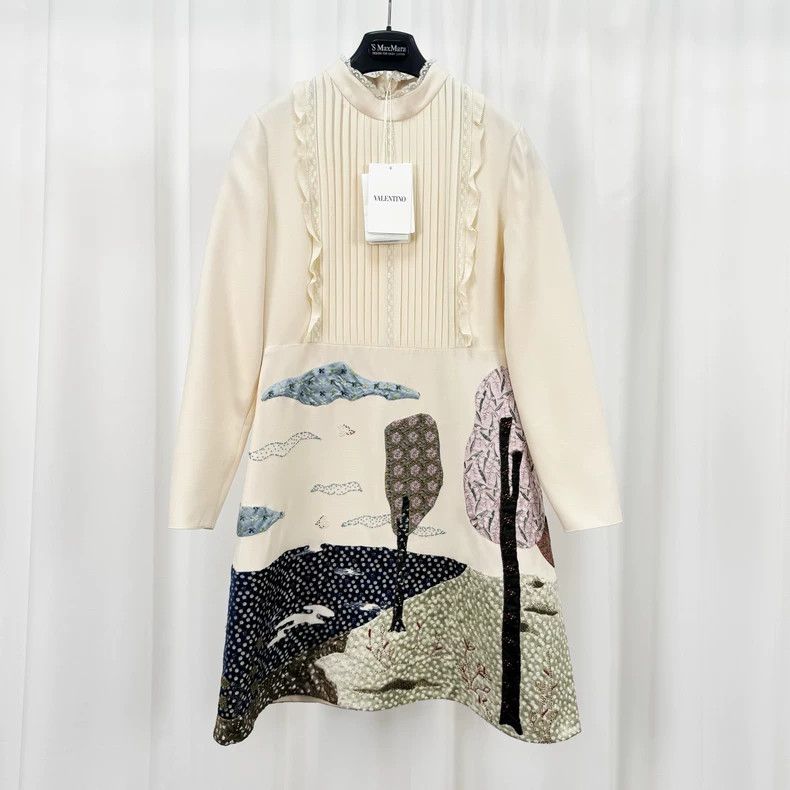 Valentino Valentino Hem heavy work embroidered ruffled wool dress Size S / US 4 / IT 40 - 1 Thumbnail