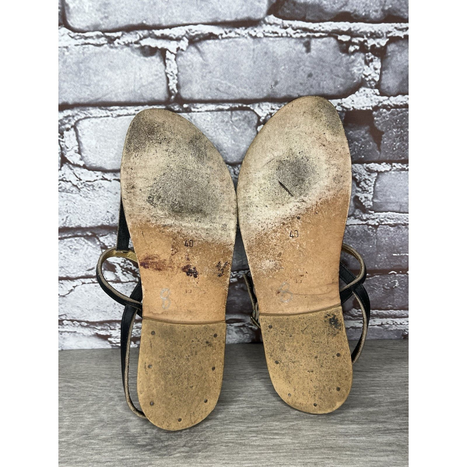 Jacques Lemans K Jacques Picon Black Leather Flat Thong Strap Sandals Women Size US 9.5 / IT 39.5 - 8 Thumbnail