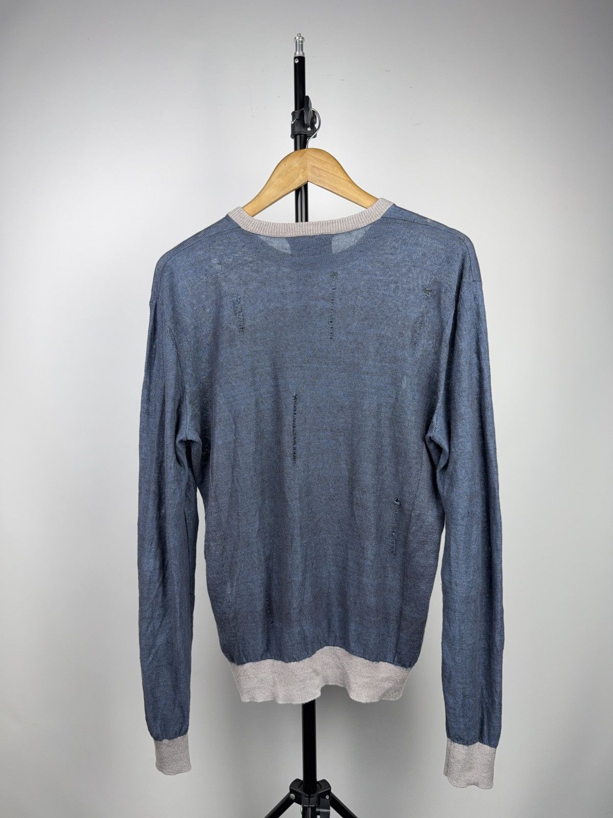 Armani Luxury 00s Armani Jeans Distressed Knit Sweater Faded Blue Size US M / EU 48-50 / 2 - 14 Thumbnail