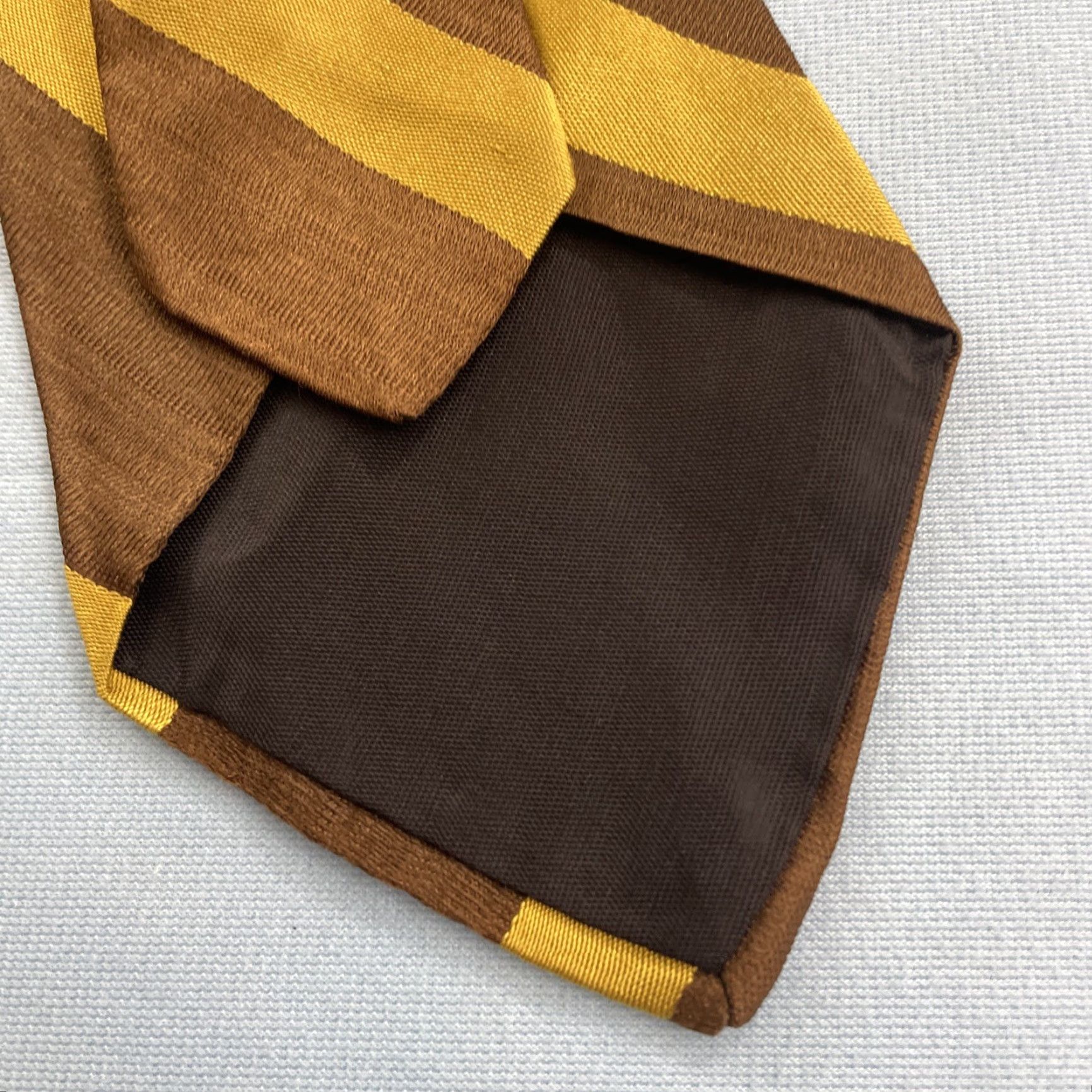 Vintage VINTAGE Lilly Dache All Silk Repp Tie Striped Brown Yellow Retro Mod Ratpack vtg 4x56 Capsule Necktie Mens Tie 57"-60" Brown Yellow Silk Neckwear Size ONE SIZE - 7 Thumbnail