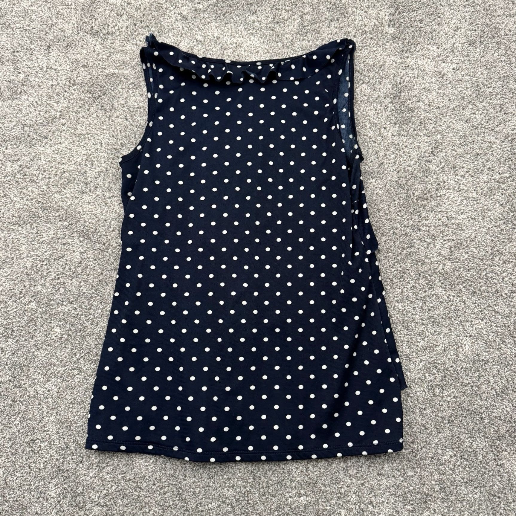 Vintage Roz & Ali Coquette Tank Top Womens Size L Ruffle Tiered Polka Dots Casual Sleeveless Blue Polyester Tank Top Size L / US 10 / IT 46 - 6 Thumbnail