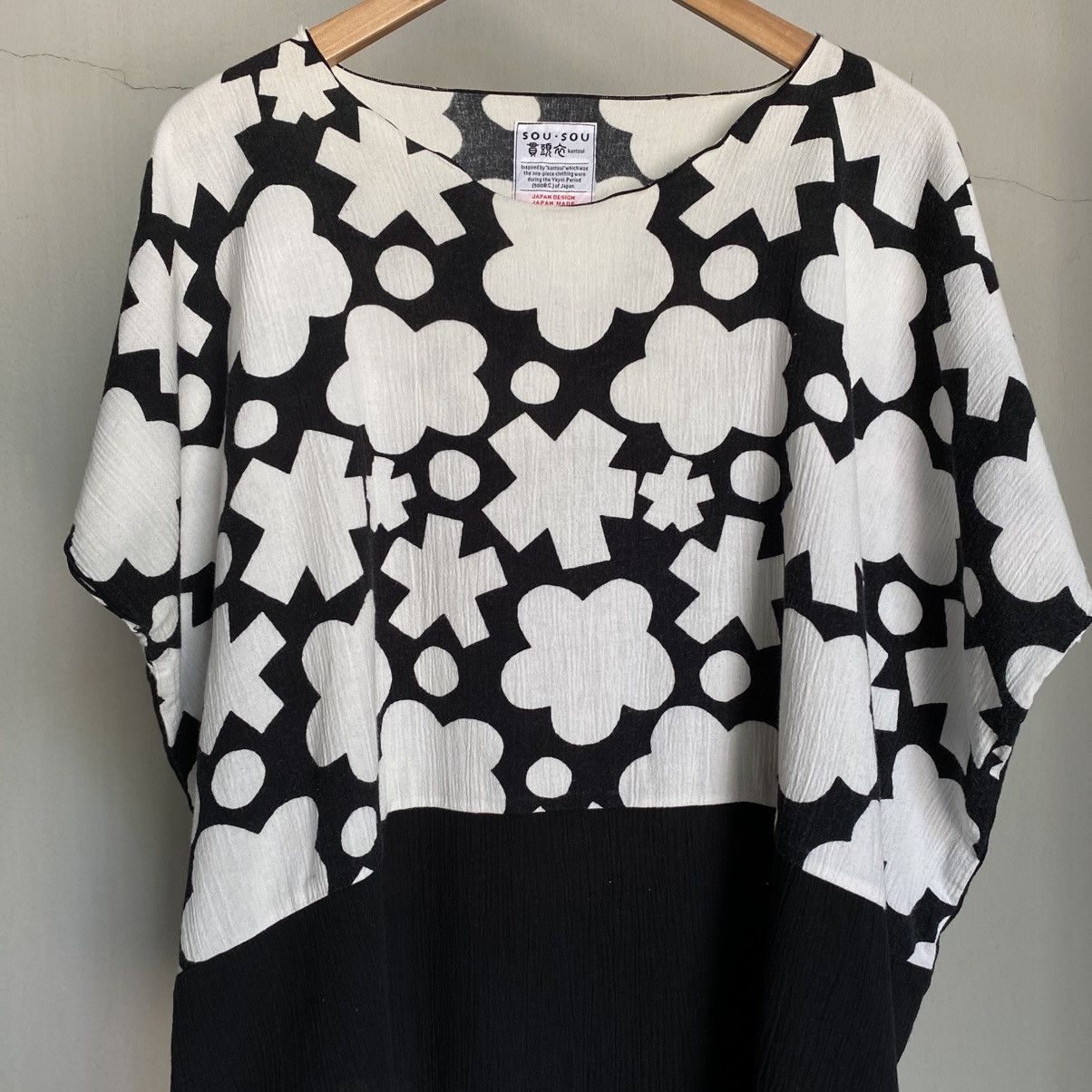 SOU SOU S O U . S O U Black and White Geometric Print Loose Blouse Size L / US 10 / IT 46 - 4 Thumbnail