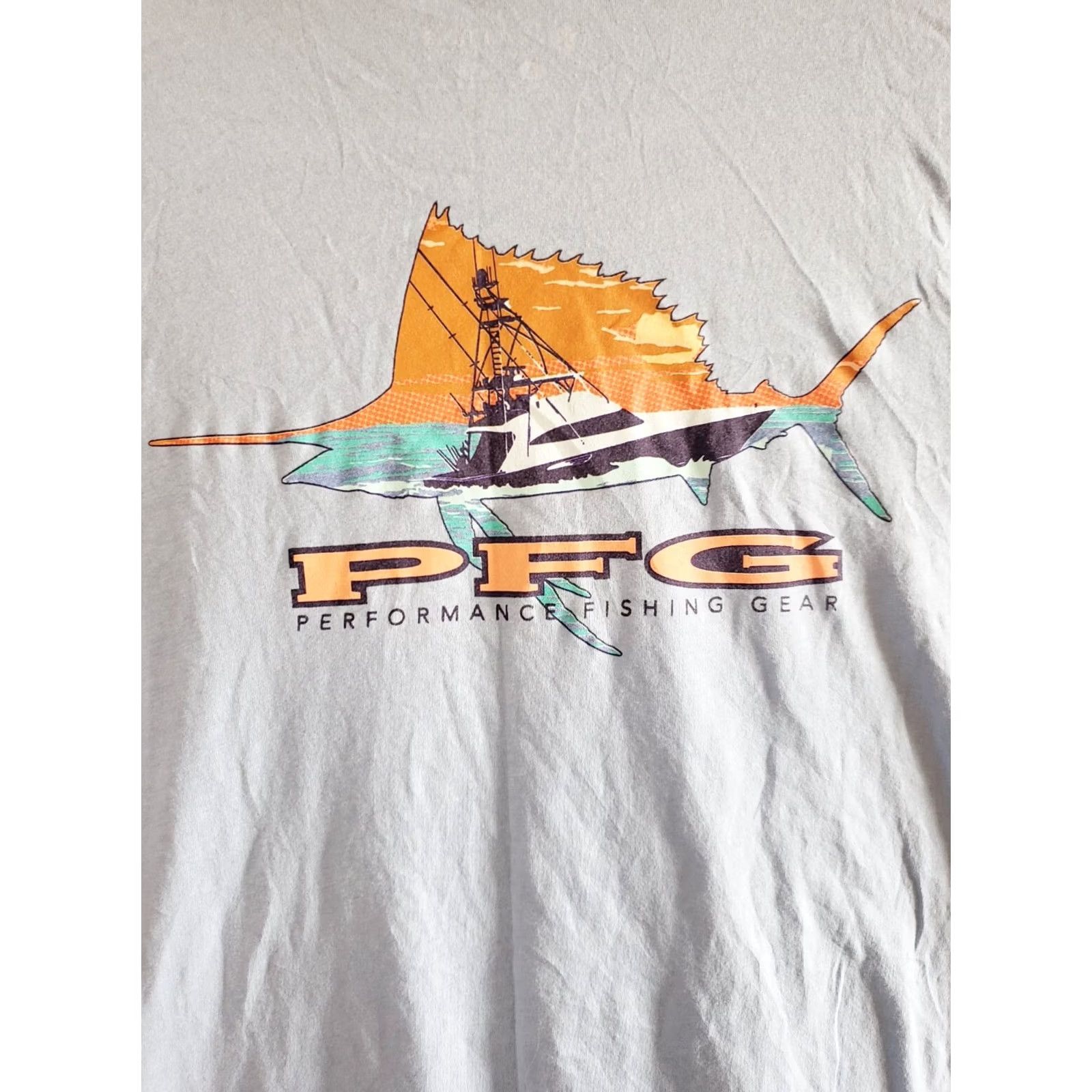 Vintage Columbia PFG Men's L Tee Shirt Blue Logo USA Sailfish Sport Fishing Navy White Green Yellow Fisherman Size US L / EU 52-54 / 3 - 6 Thumbnail